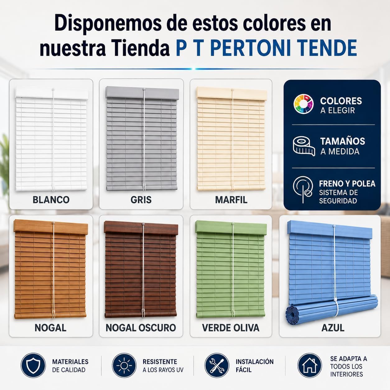 Stores enrouleurs en PVC Couleur Imitation Bois – Portes et fenêtres – Installation Facile – PERTONI TENDE (Hauteur 120cm x Largeur 110cm)