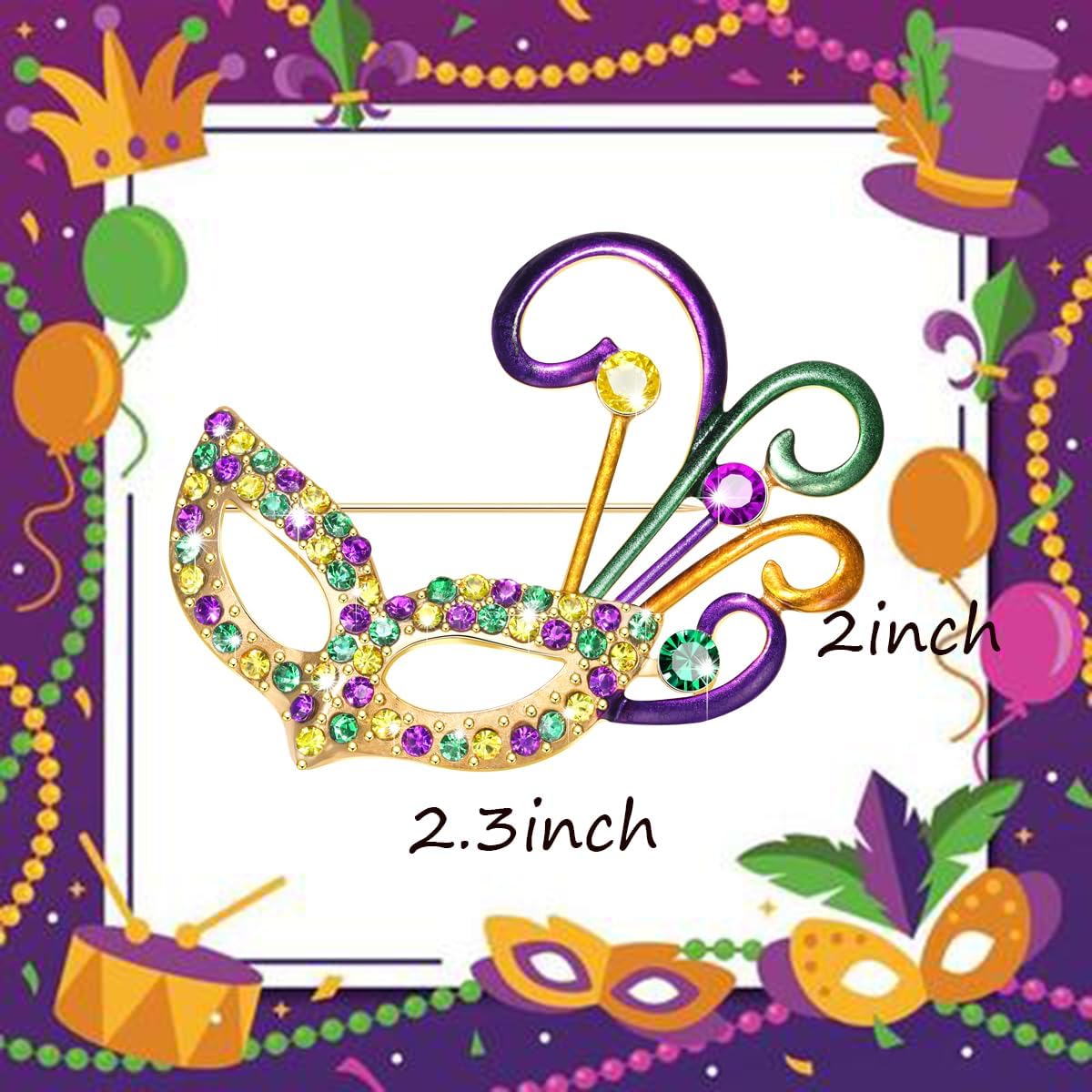 Mardi Gras Brooches Pin for Women Girls Rhinestone Mask Fleur De Lis Brooch Glitter Jester Pins Fat Tuesday Carnial Parade Holiday Brooches Jewelry image 2