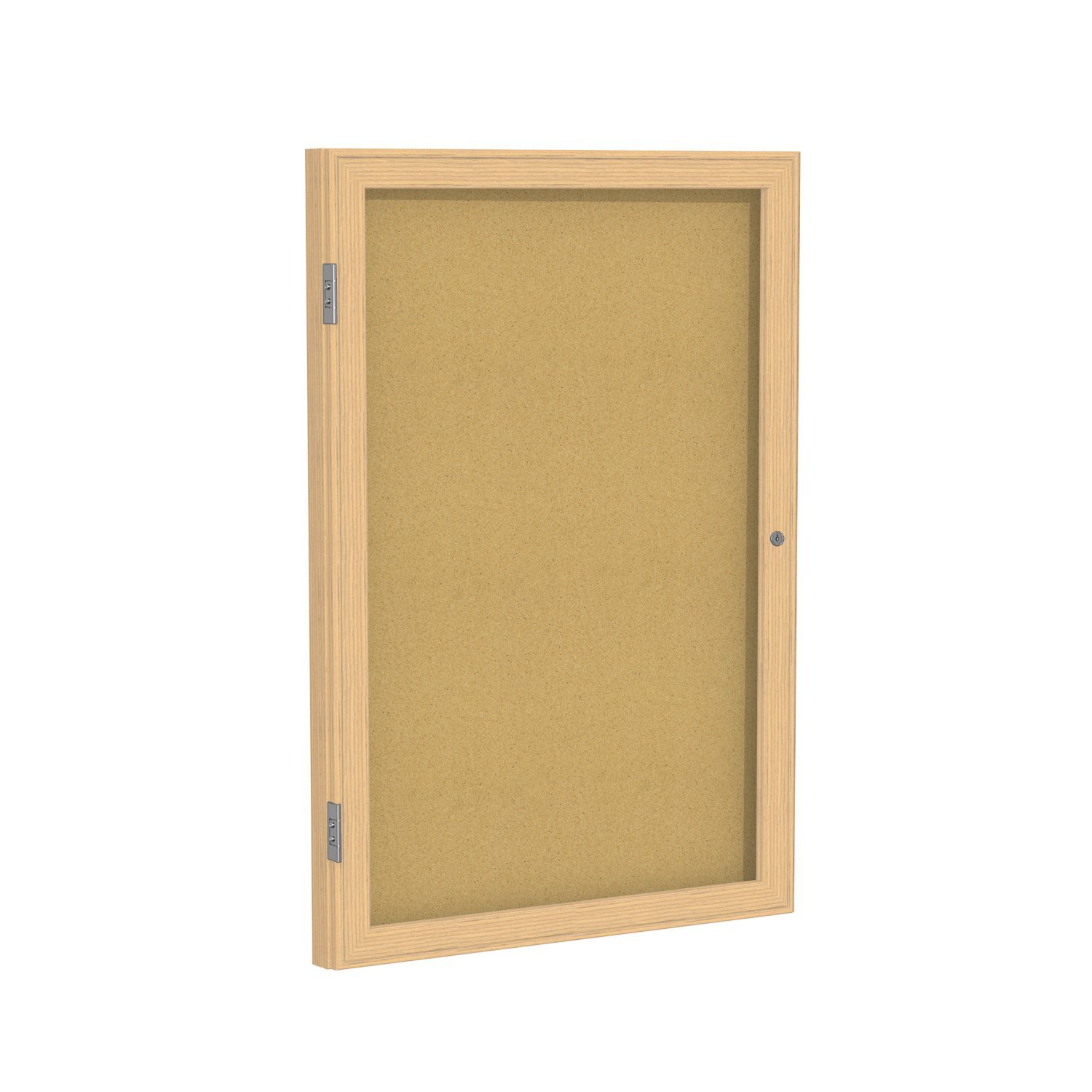 Ghent 3"x2" 1-Door indoor Enclosed Bulletin Board, Shatter Resistant, with Lock, Wood Frame Oak Finish - Natural Cork (PW132K) Made in the USA, Oak