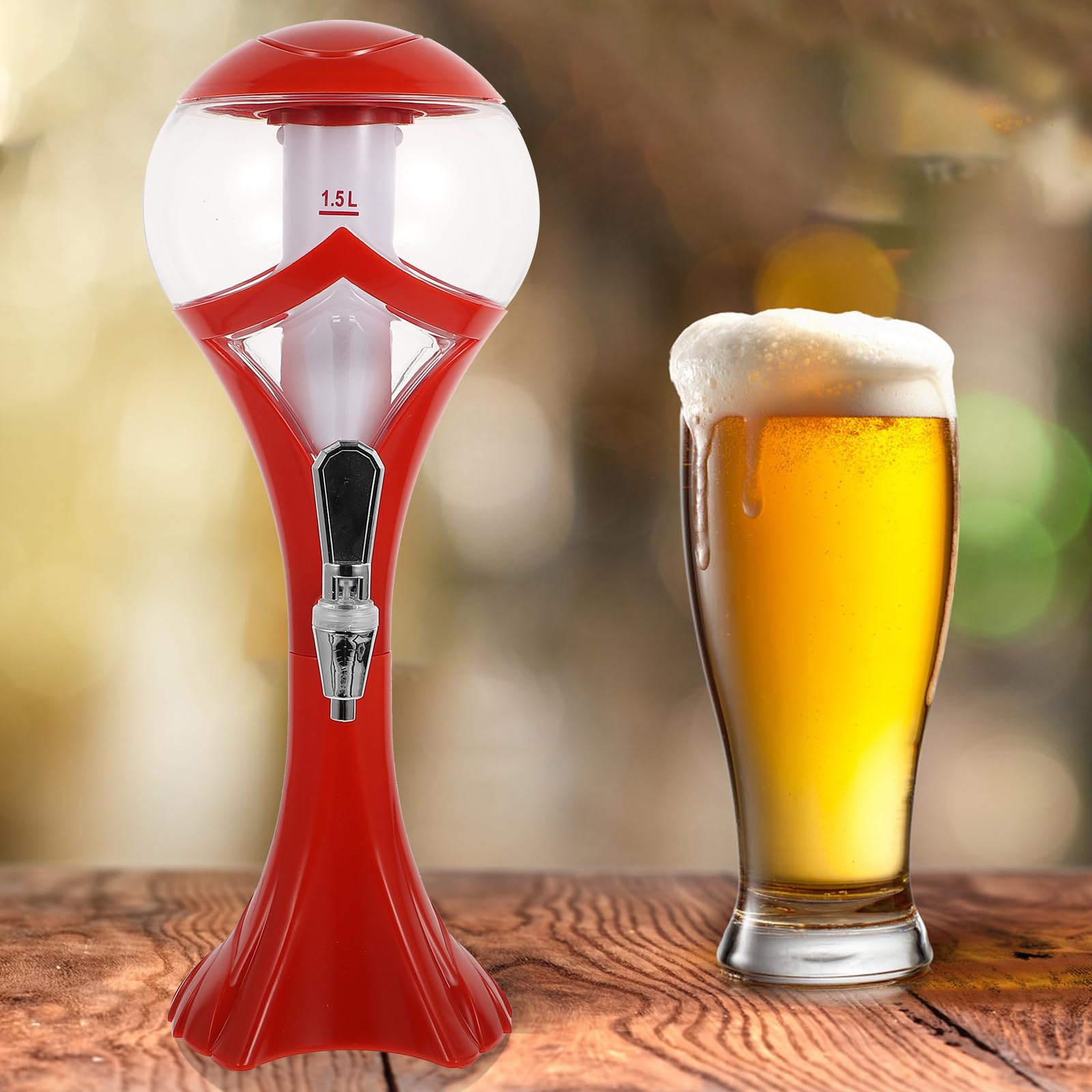 Dispensador de Cerveza Grifo y Diseño de Luminoso, Capacidad 1.5l, Material Plástico, Adecuado para Bar y Patio
