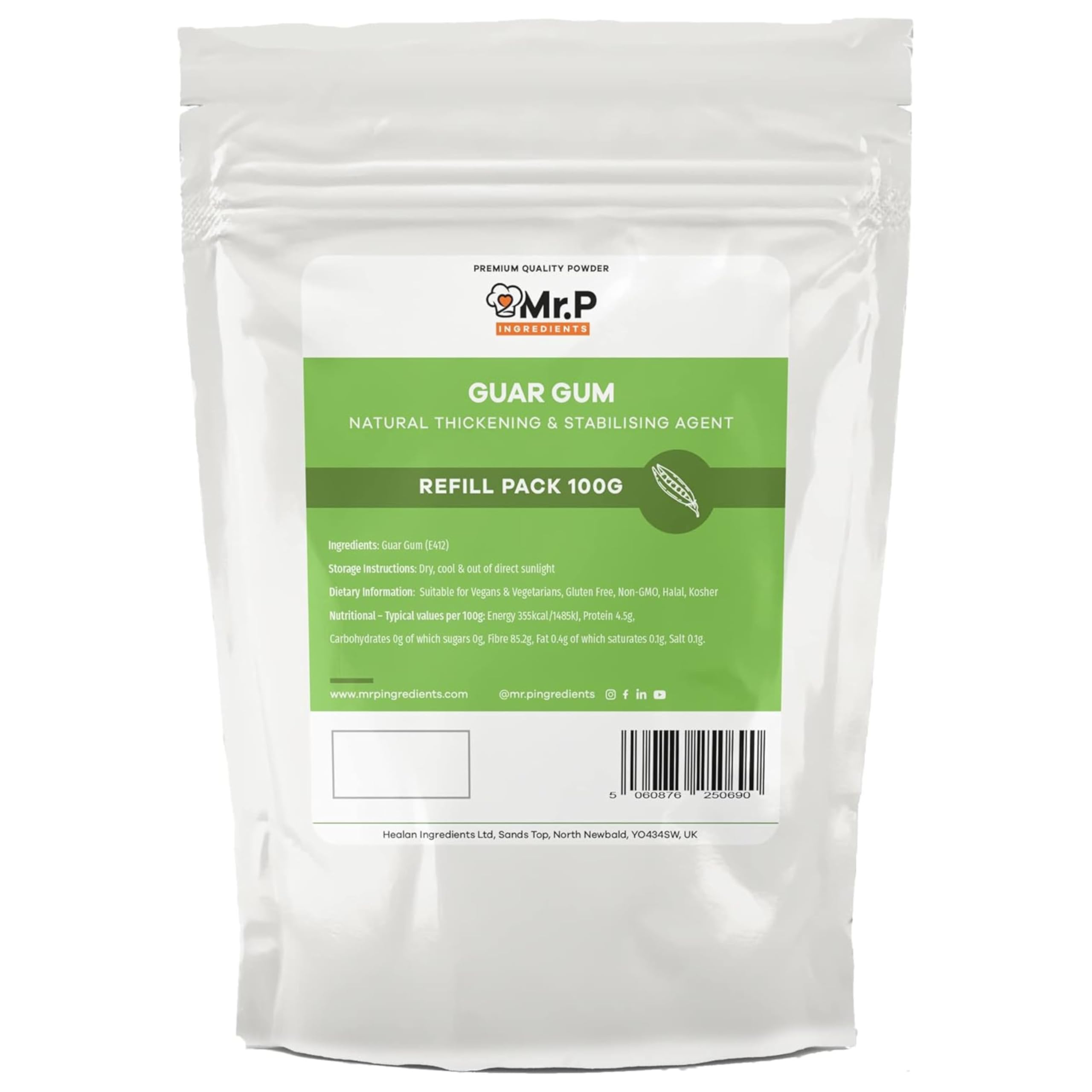 Mr.P Ingredients Guar Gum 100g Powder Thickener and Stabiliser Agent Vegan Vegetarian Halal Kosher Gluten Free Resealable Pouche