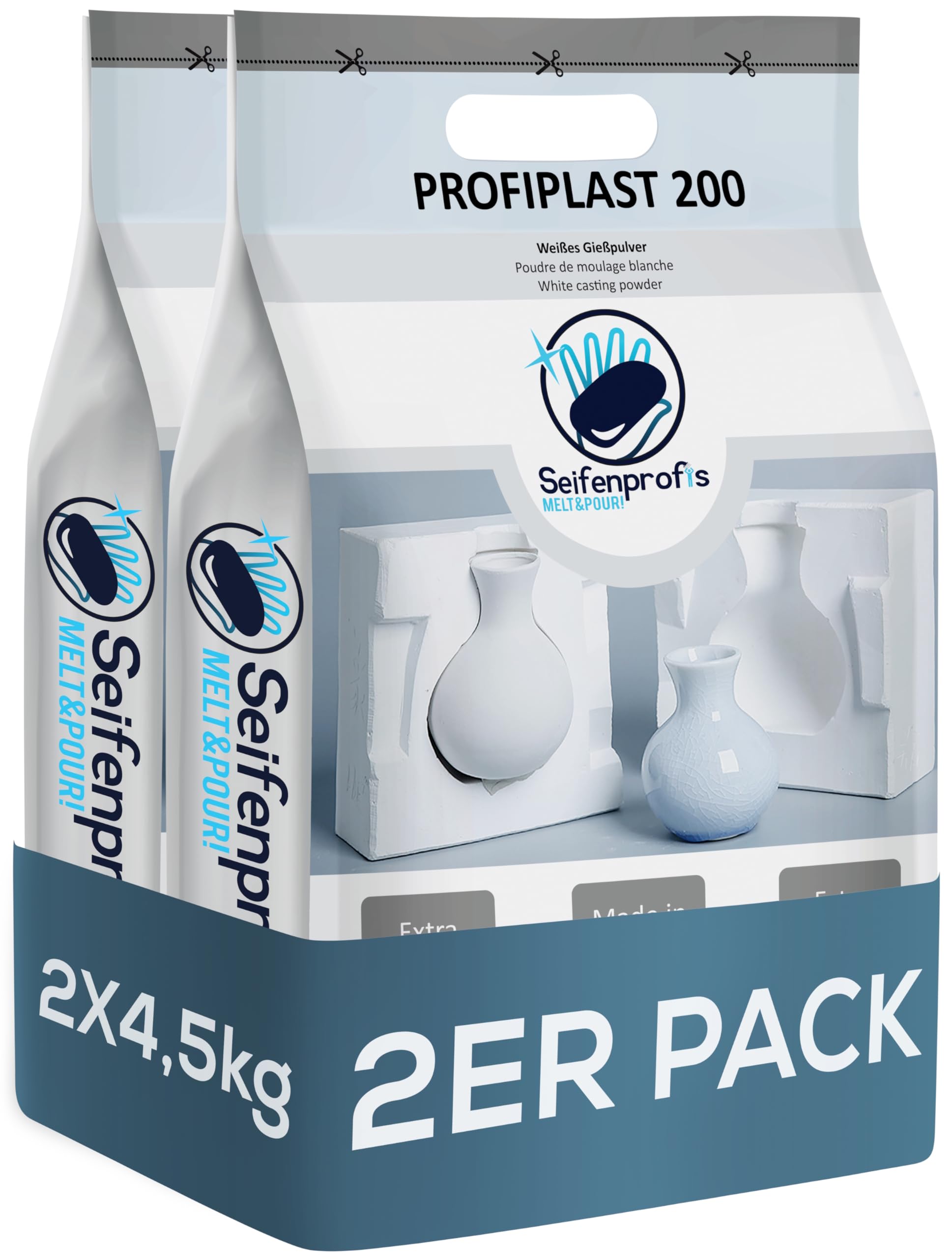 Profiplast 200 Gießpulver weiß 9kg, Lufthärtend & Geruchlos, Gießmasse Reliefgießpulver Gipspulver zum Gießen