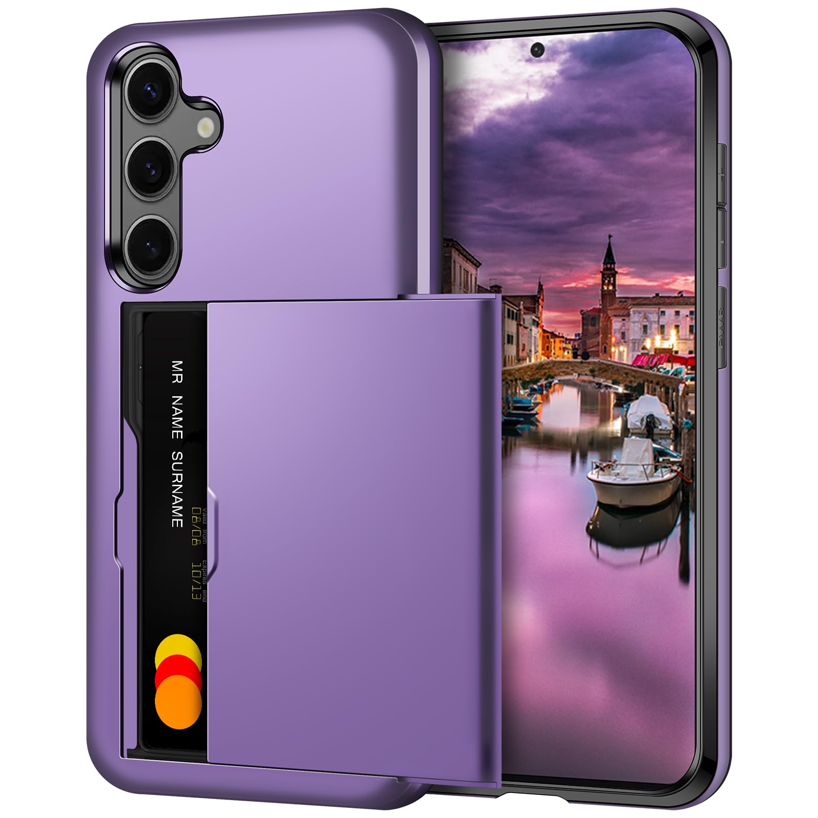 Coolden for Samsung S24 Plus Case Wallet Case Armor Shockproof Case Heavy Duty Protective Case Hard PC Back TPU Bumper Card Holder Wallet Case Cover for Samsung Galaxy S24 Plus Phone Case-Grey Purple