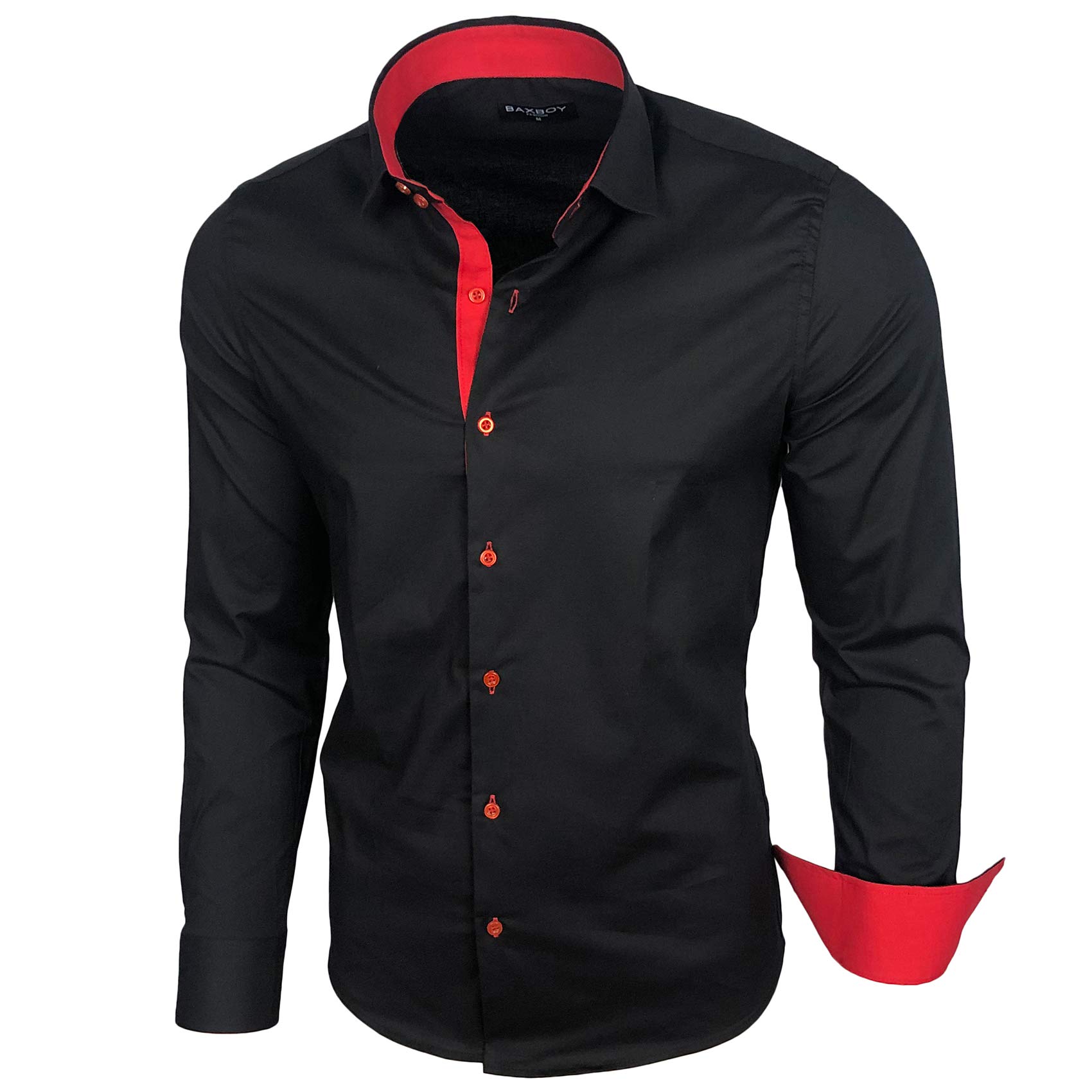 Baxboy Koszula męska z długim rękawem, biznesowa, na wesele, łatwa do prasowania, slim fit, koszula z kołnierzem kent B-500