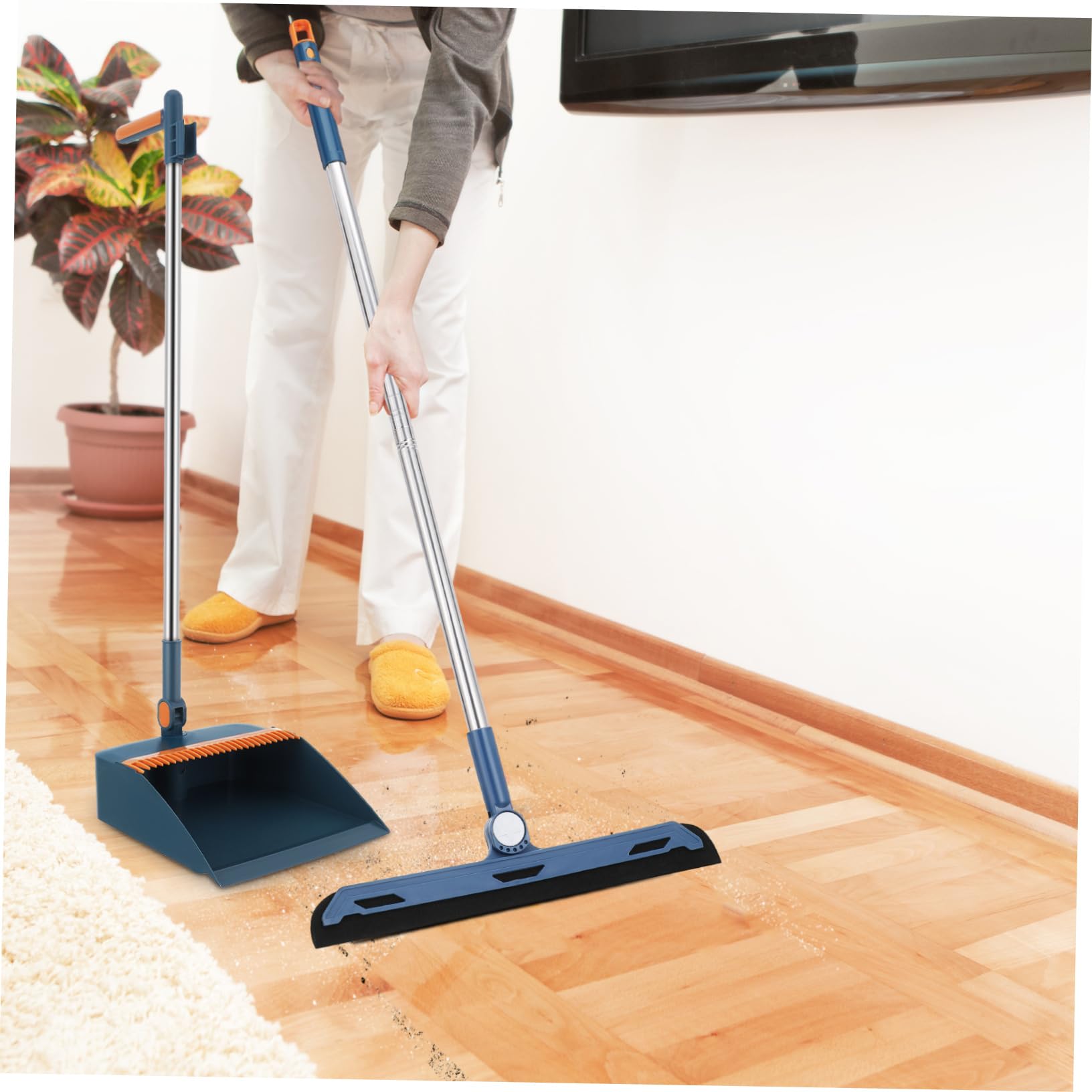 NOLITOY Juego Compacto de Escoba y Recogedor Plegable Azul, 3 Piezas