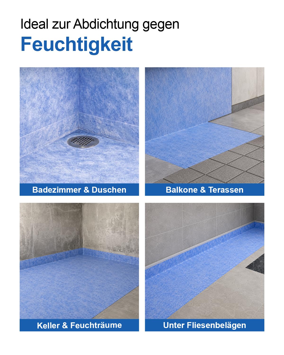 M&N Abdichtungsbahn D11 15m², Abdichtbahn Dusche & Bad, 0,65 mm Dichtfolie für Wand & Boden, Dichtbahn Duschelement, Balkon & Terrasse, 1 x 15 m