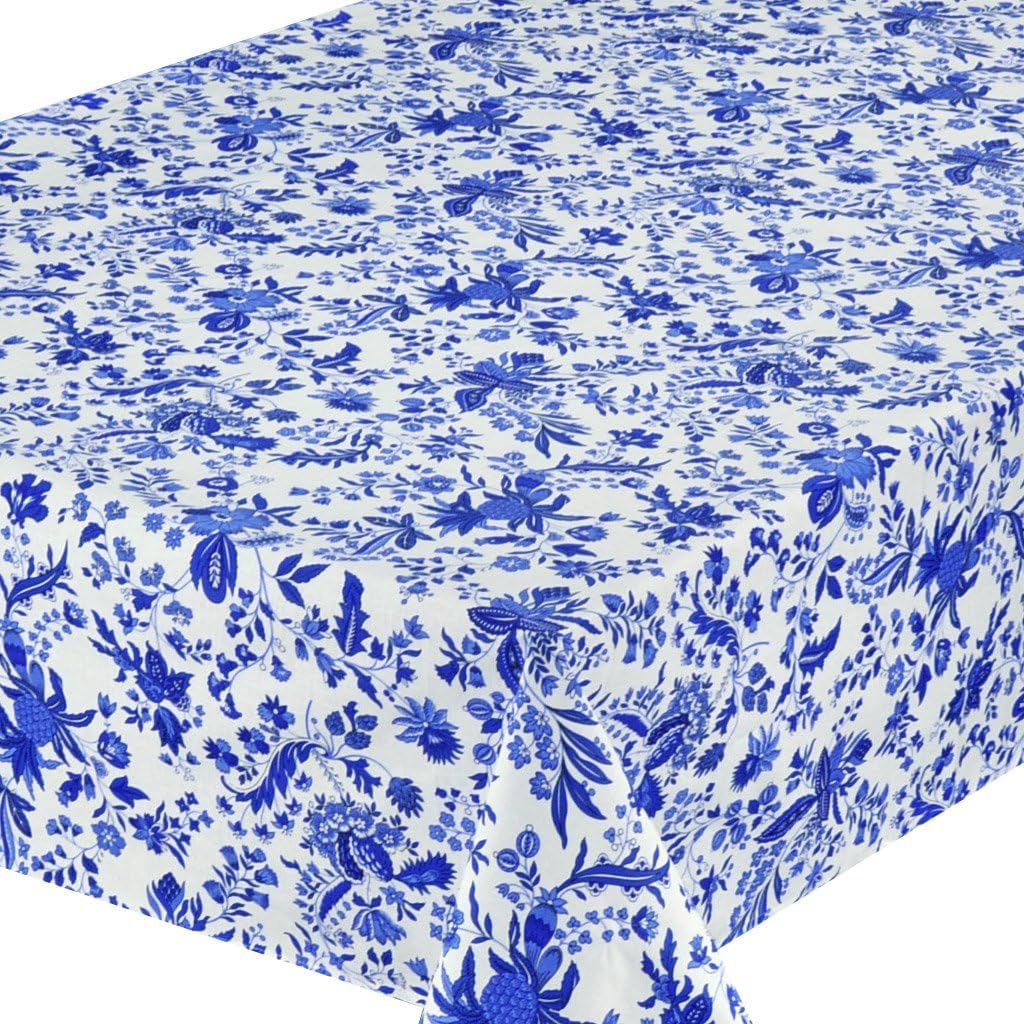 60x96" Rectangular Versailles Blue Cotton Coated Provence Tablecloth by Le Cluny