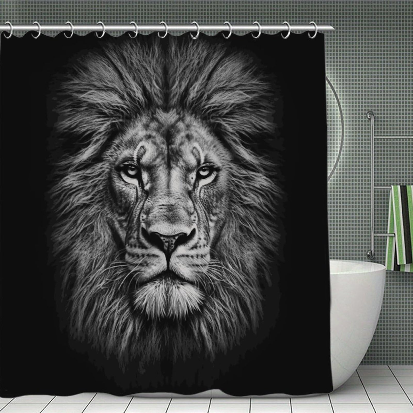 VstaDank Black and White Lion Head Shower Curtain Light-Weight Blackout Bathroom Curtain Washable Shower Liner 71x71 Inch Bath Curtain with Metal Holes Bathtub Bath Room