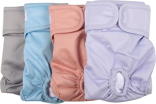 Vecomfy Pañales lavables para perras pequeñas, paquete de 4, reutilizables, a prueba de fugas, grandes, talla L