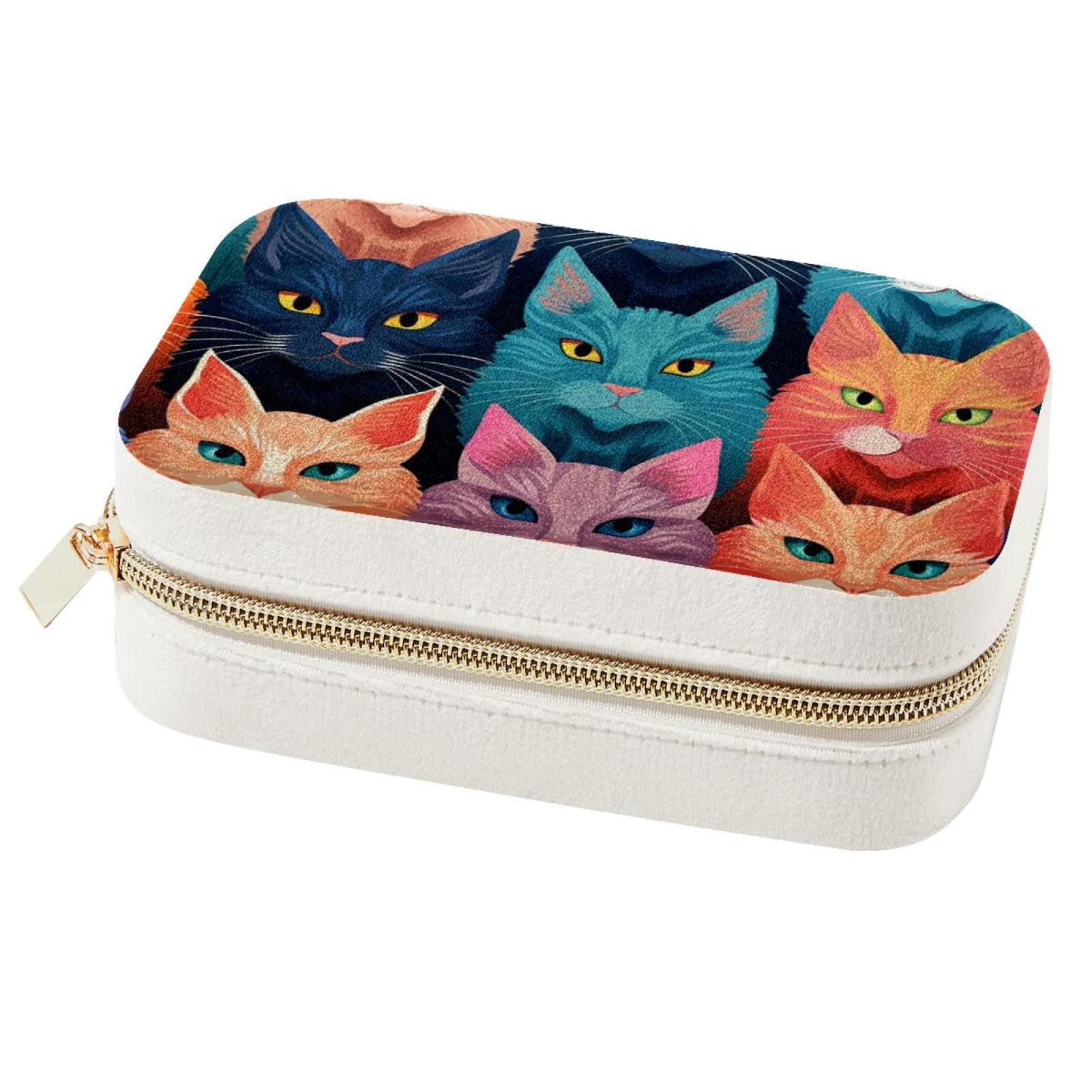 Boîte à bijoux chat de printemps, organiseur portable pour bagues et colliers