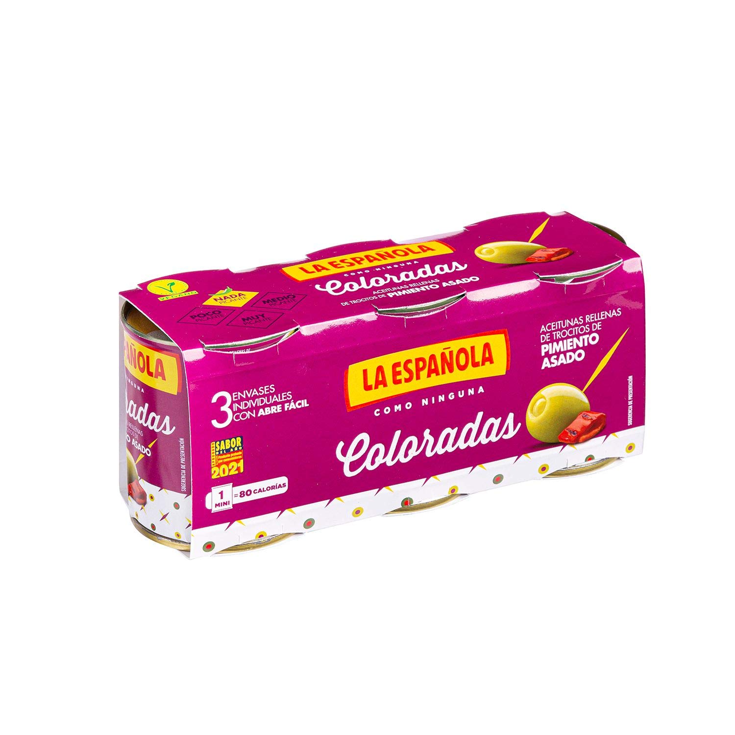 La Española Aceitunas Rellenas de Pimiento Asado 8 Unidades 3x50g Olivas de Mesa Coloradas