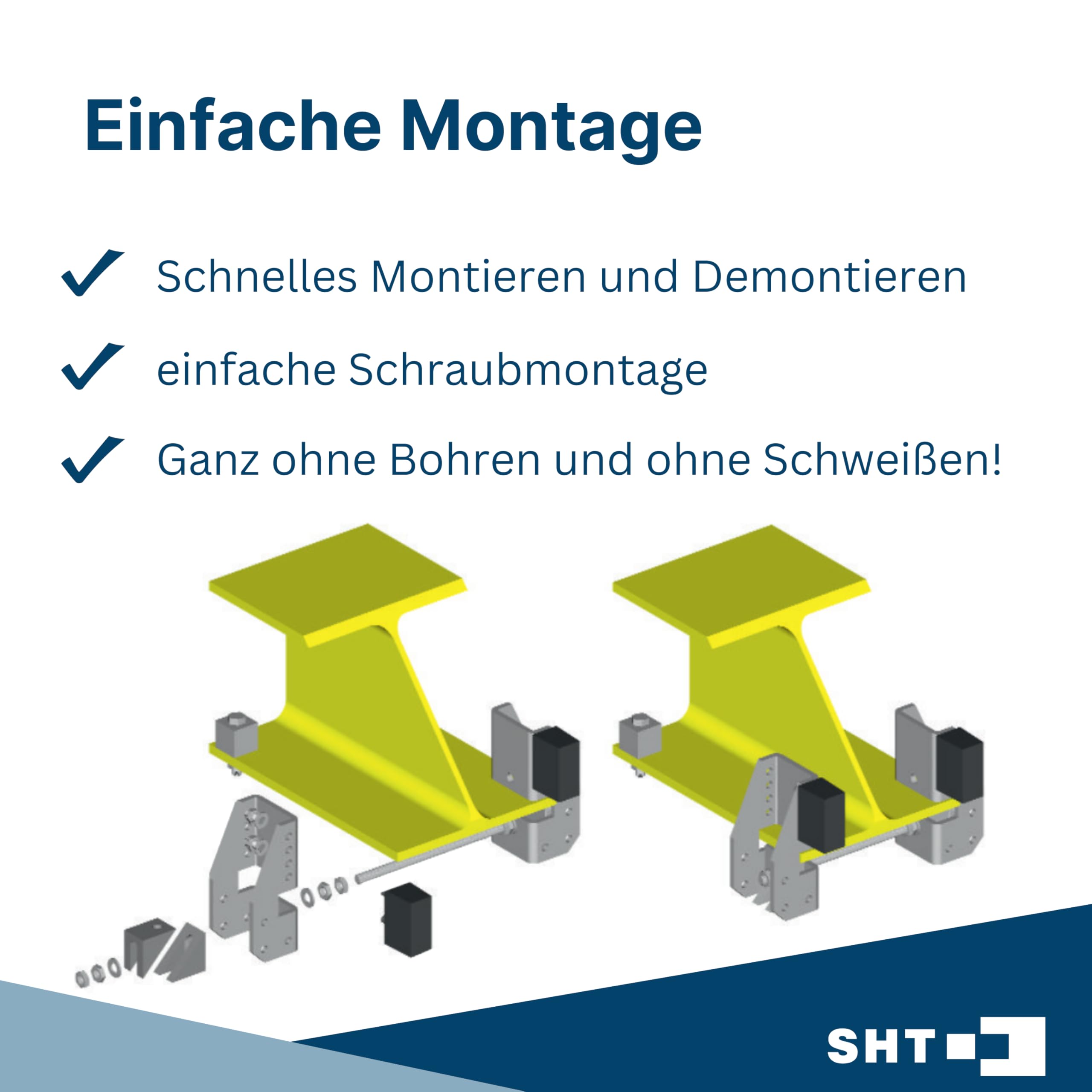 Set 2 SHT - Katzbahnpuffer/Klemmpuffer/Endanschläge 82-300 mm, Katzpuffer 2 Stück (Flanschbreite 82-300mm)