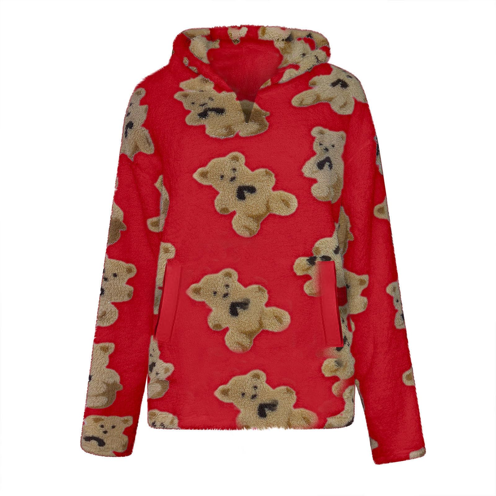 Felpa da donna con cappuccio sfocata con stampa di orsacchiotto, a maniche lunghe, con tasca, maglione caldo da donna, comodo, streetwear top per uso quotidiano, casa, lavoro o abbigliamento casual