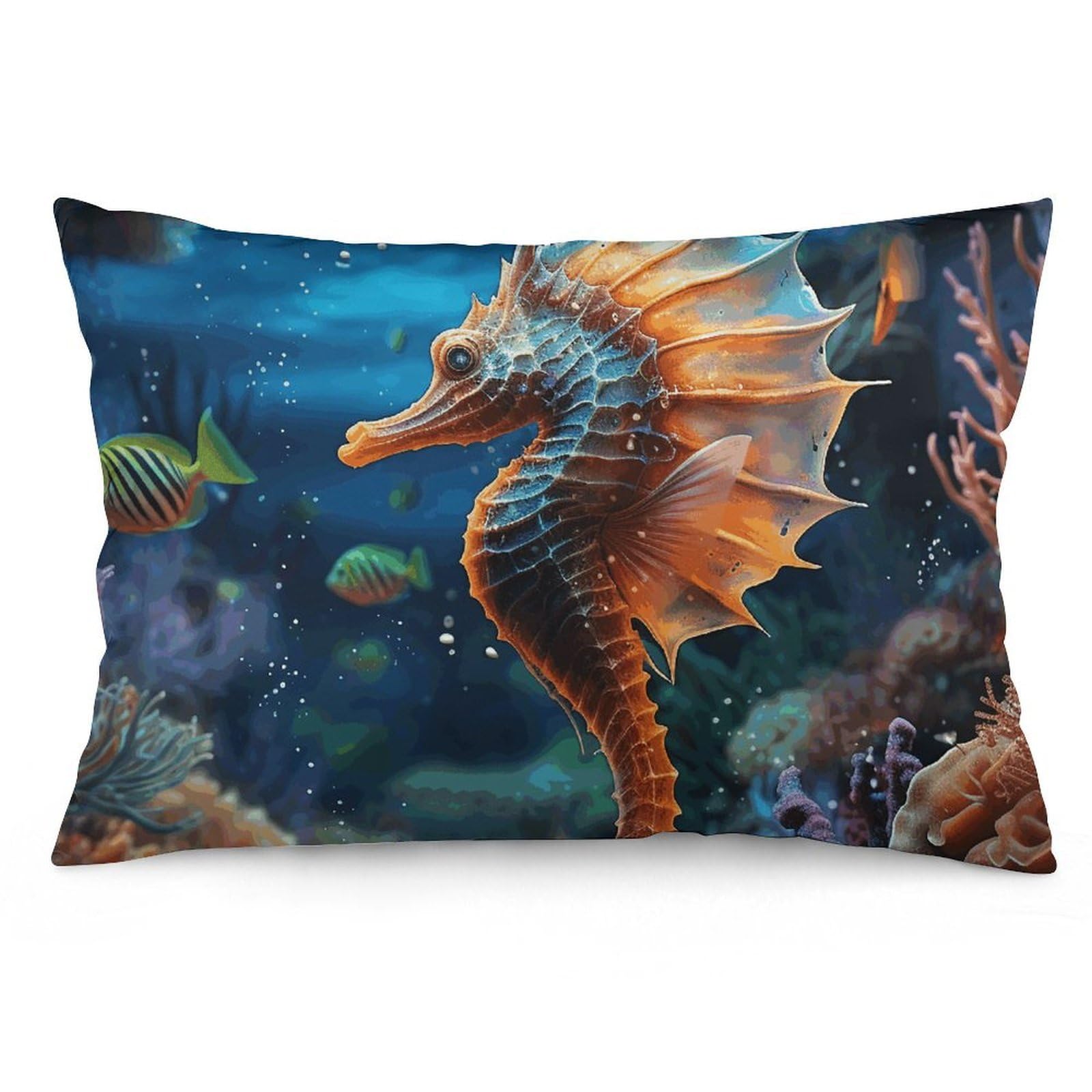 2 Pack Pillow Cases for Hair and Skin, Soft Breathable Pillow Case Covers with Hidden Zipper, Ocean Seahorse Pillowcase 12 "x20 Pillow Covers for Sleeping Gift