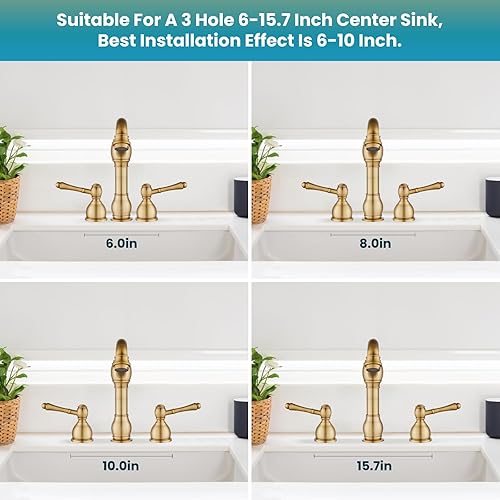 Miniatura 9 de gotonovo Grifos de baño de 8 pulgadas de extensión amplia para lavabo de 3 orificios, 2 manijas de palanca, montaje en cubierta con desagüe