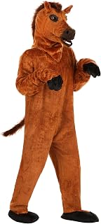 Horse Mouth Mover Mascot Costume for Adults - Jumpsuit, Mask, Mitts & Slippers with Faux Fur Details
