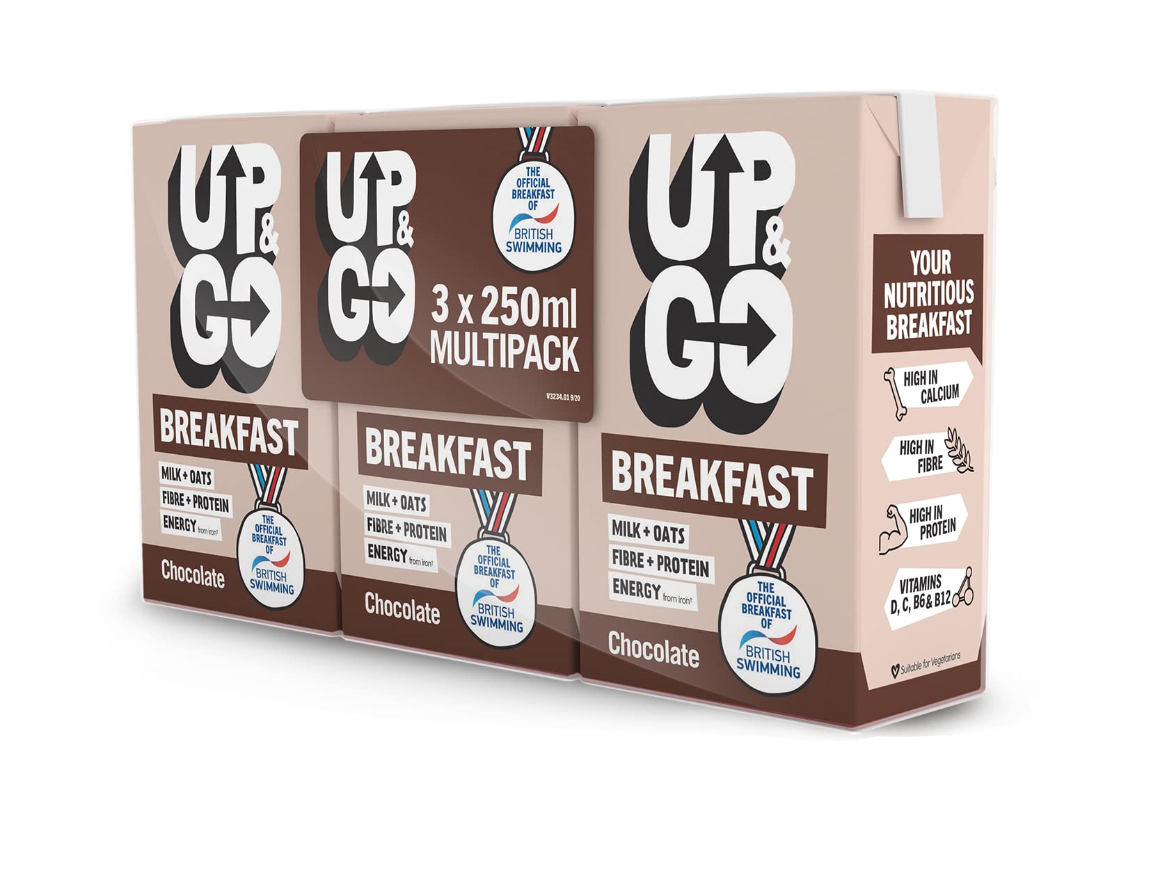 UP&GO Breakfast Drink - Chocolate (250ml x 24 Cartons), High Protein, Calcium & Fibre