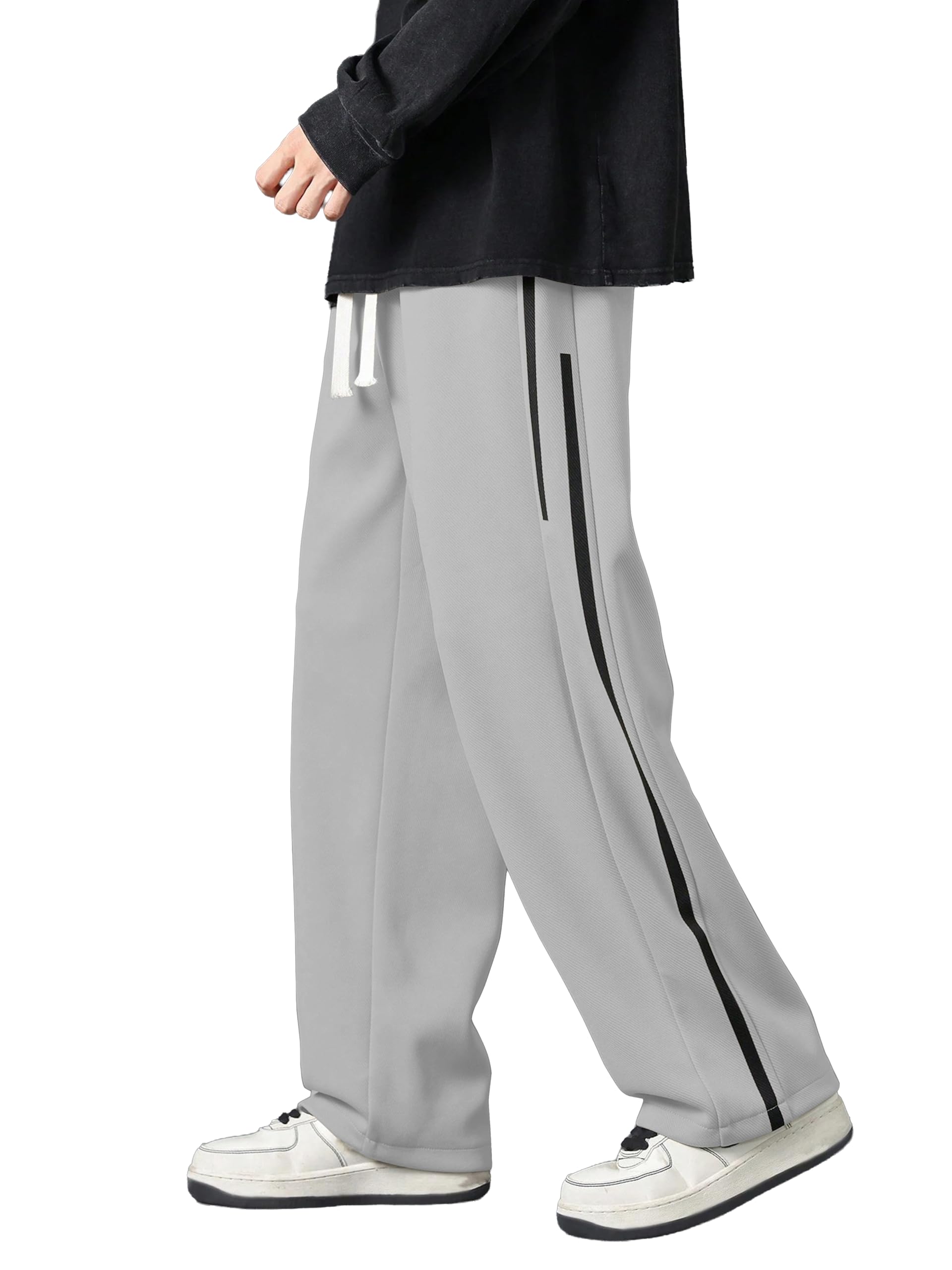 Men’s Track Pants Solid Pattern Poly-Cotton Blend, Drawstring Waist Straight Fit Athletic Joggers for Running, Gym, Casual Wear & Sports Activities-picture-11