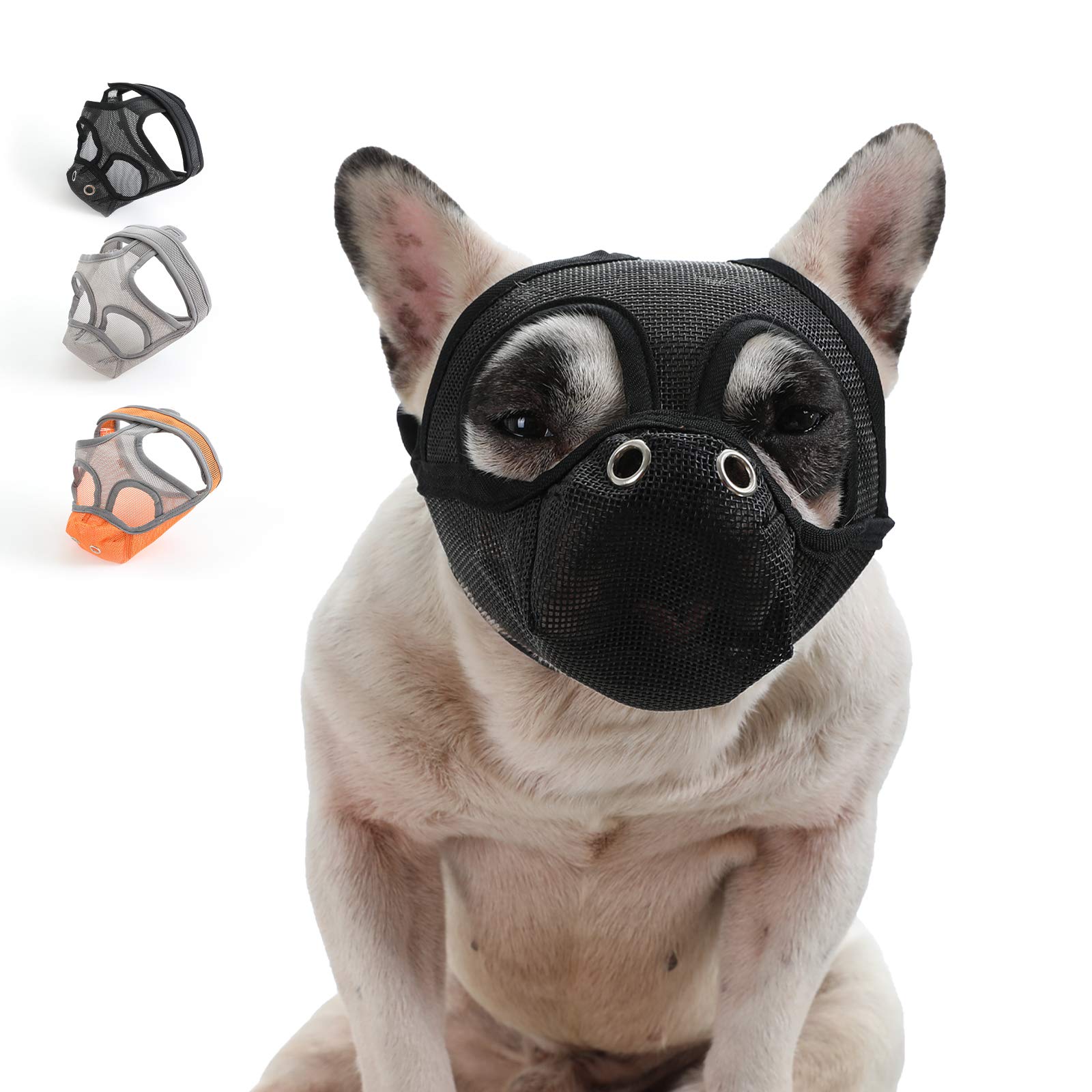 Short Snout Dog Muzzle - Adjustable Breathable Mesh Bulldog Muzzle with Tongue Out Design/Dog Mask for Barking Biting