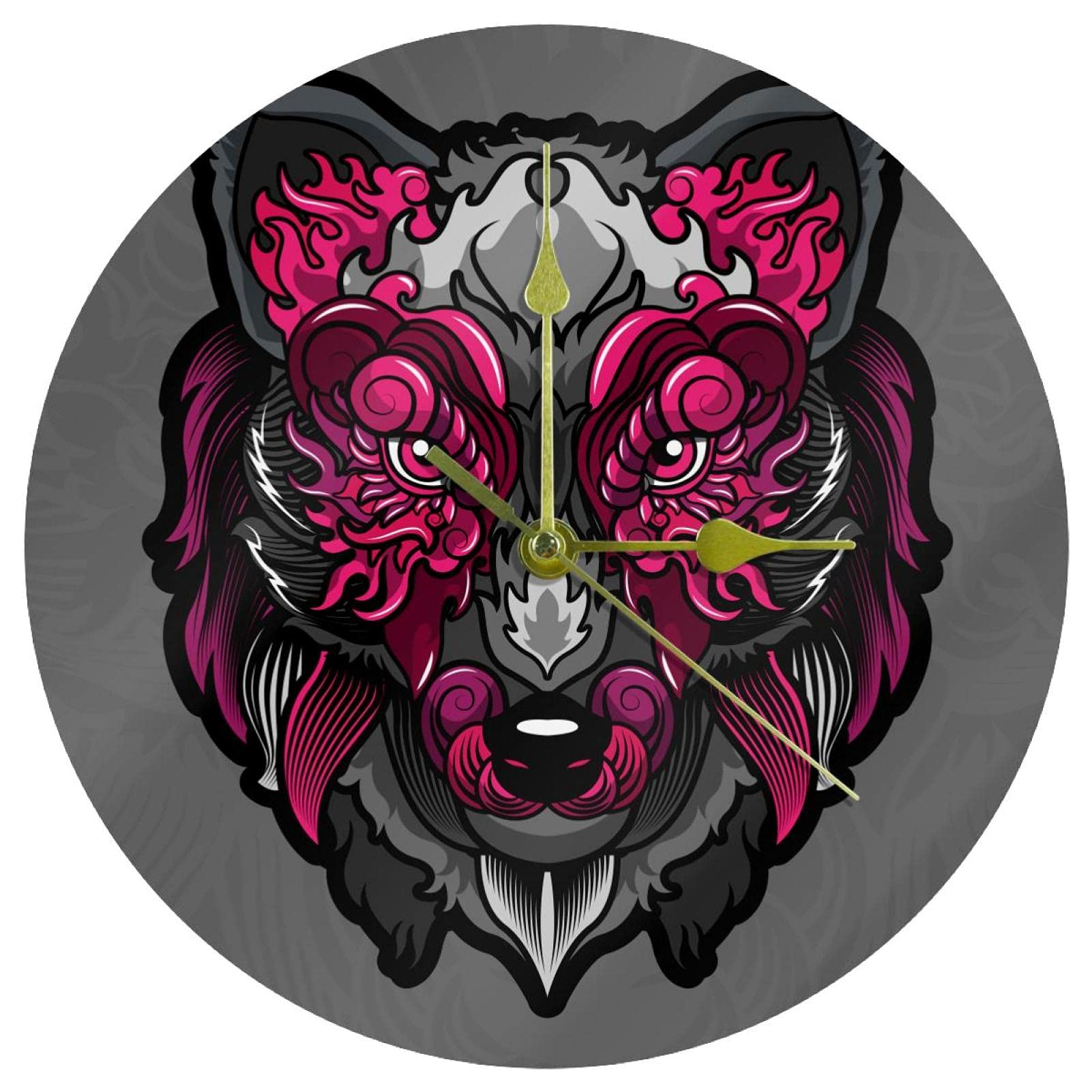 Horloge silencieuse motif loup ethnique 24 cm sans tic-tac à quartz