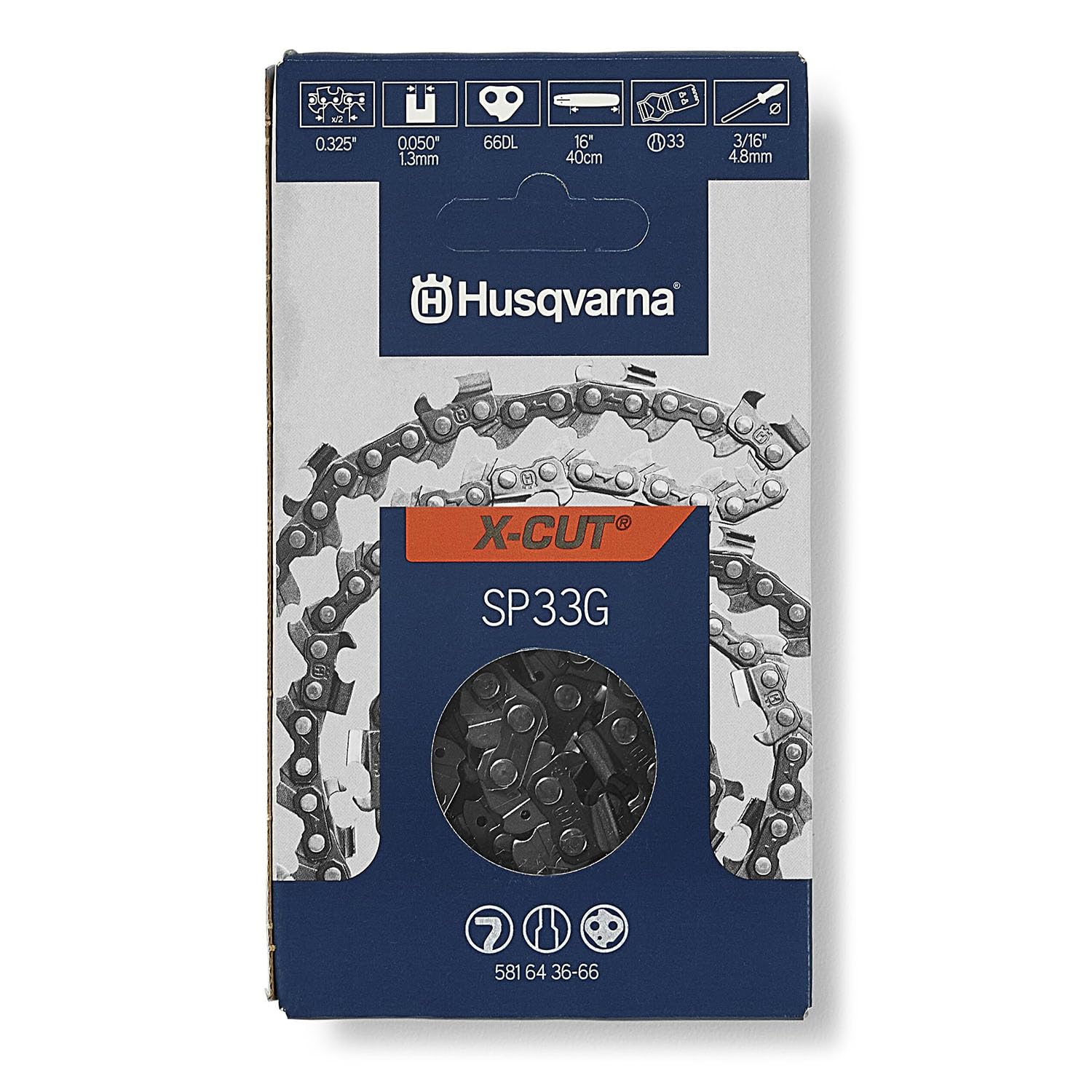 Cadena de sierra X-Cut Husqvarna de 0.325, 0.04 pulgadas, 66DL de 16 pulgadas, se adapta a sierras Husqvarna 340,345,350,440, 445, 450