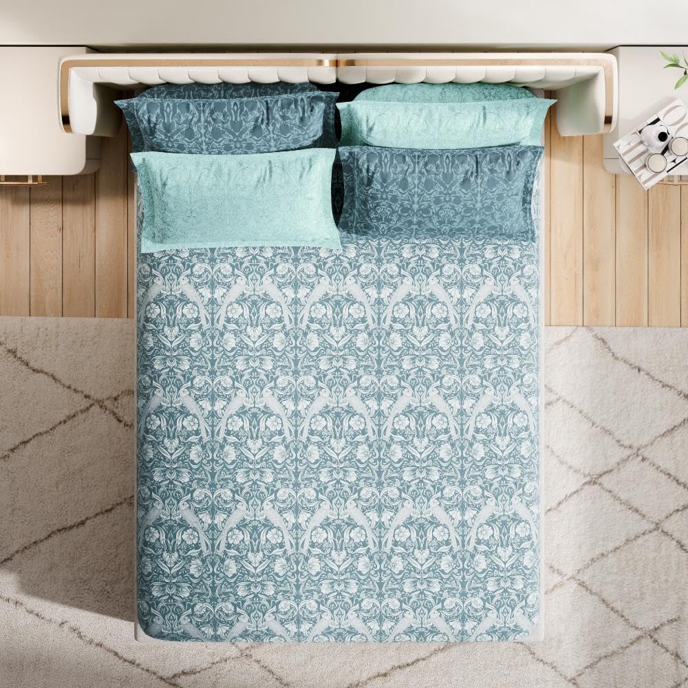 Wakefit Premium 100% Cotton 300 TC Flat Bedsheet with 4 Pillow Covers | Queen Size (100 x 90 inch) | Jaqueline