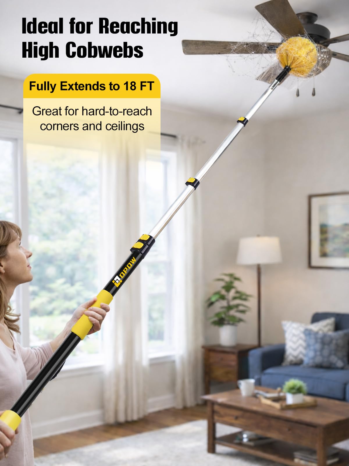 4.5-18 Feet Telescopic Pole with Cobweb Duster, 26 Ft Reach