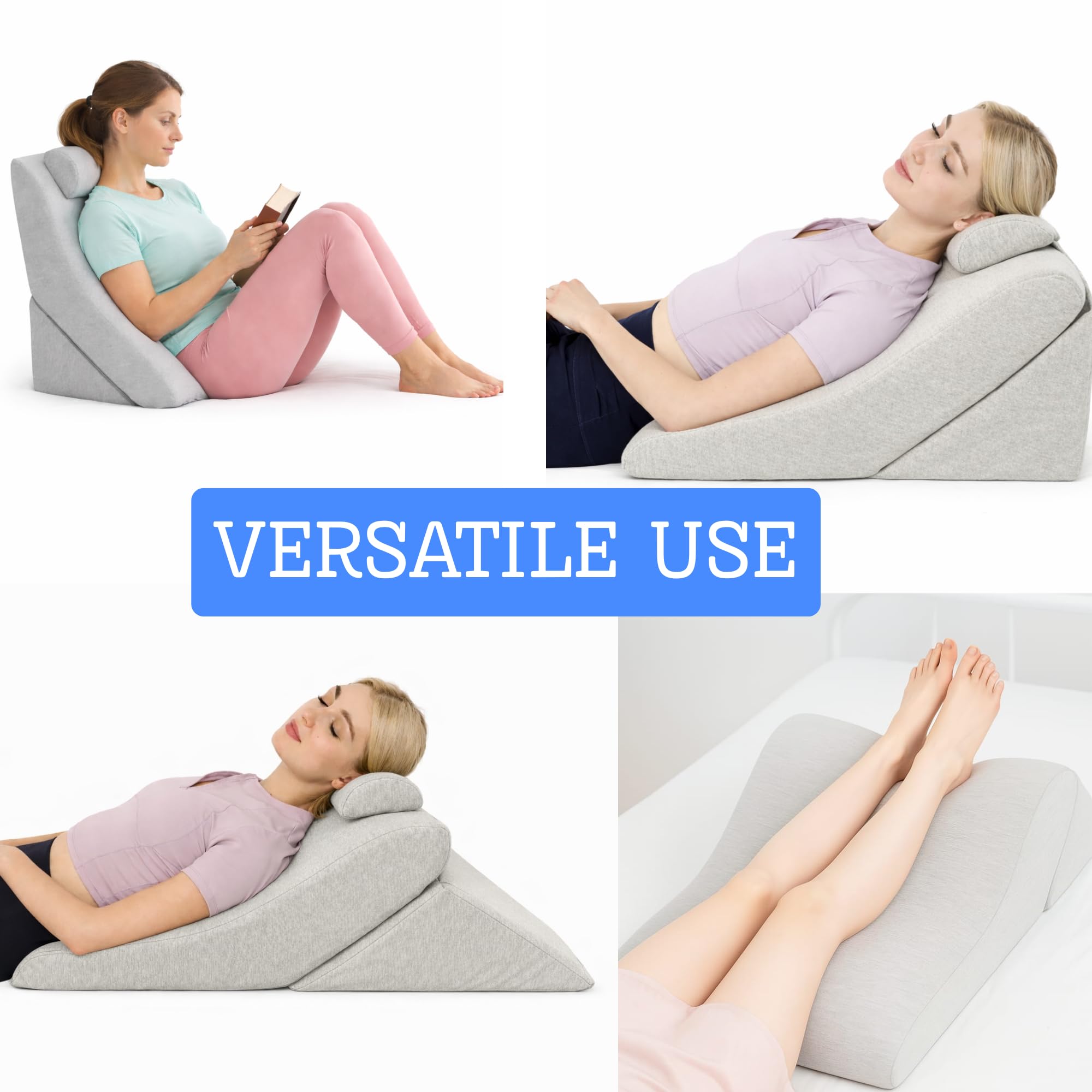 Coussin de Lecture - Oreiller Dossier, Appui-tête Réglable, Mousse Mémoire de Forme, Housse Amovible Respirante & Antidérapante, Poignée - Triangulaire pour Dos, Cou & Jambes - 60x50x30cm