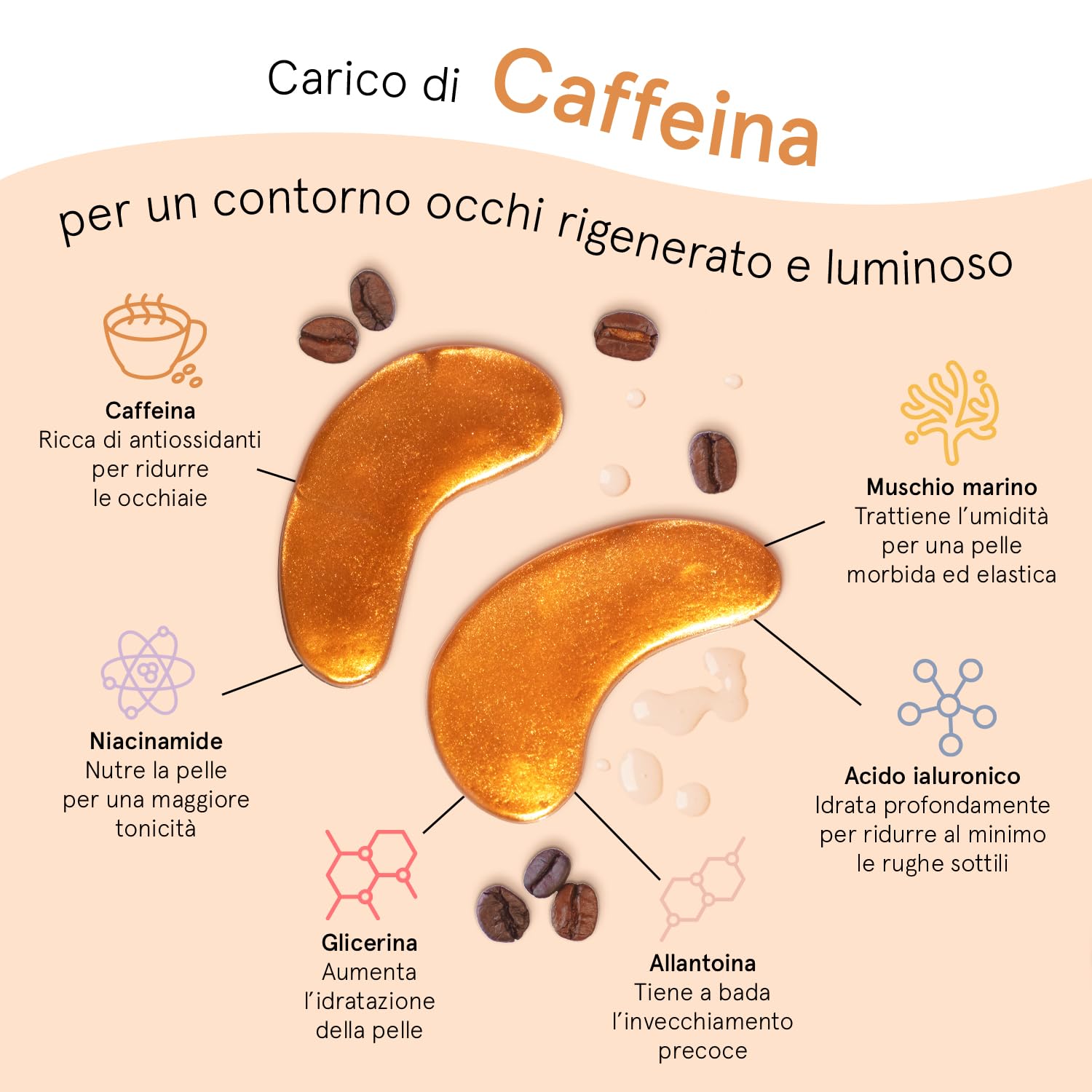 Patch Occhi (24 Paia, Caffè) – Maschera Occhiaie e Borse con Niacinamide ed Acido Ialuronico – Riduce Gonfiori e Rughe – Maschera Occhi Rassodante – Eye Patch by grace&stella