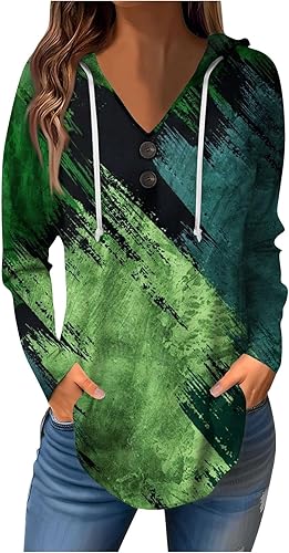 Long Sleeve Shirts for Women Vintage Print Blouses Sexy V Neck Winter Clothes Tunic Hoodie Button Down Pullover