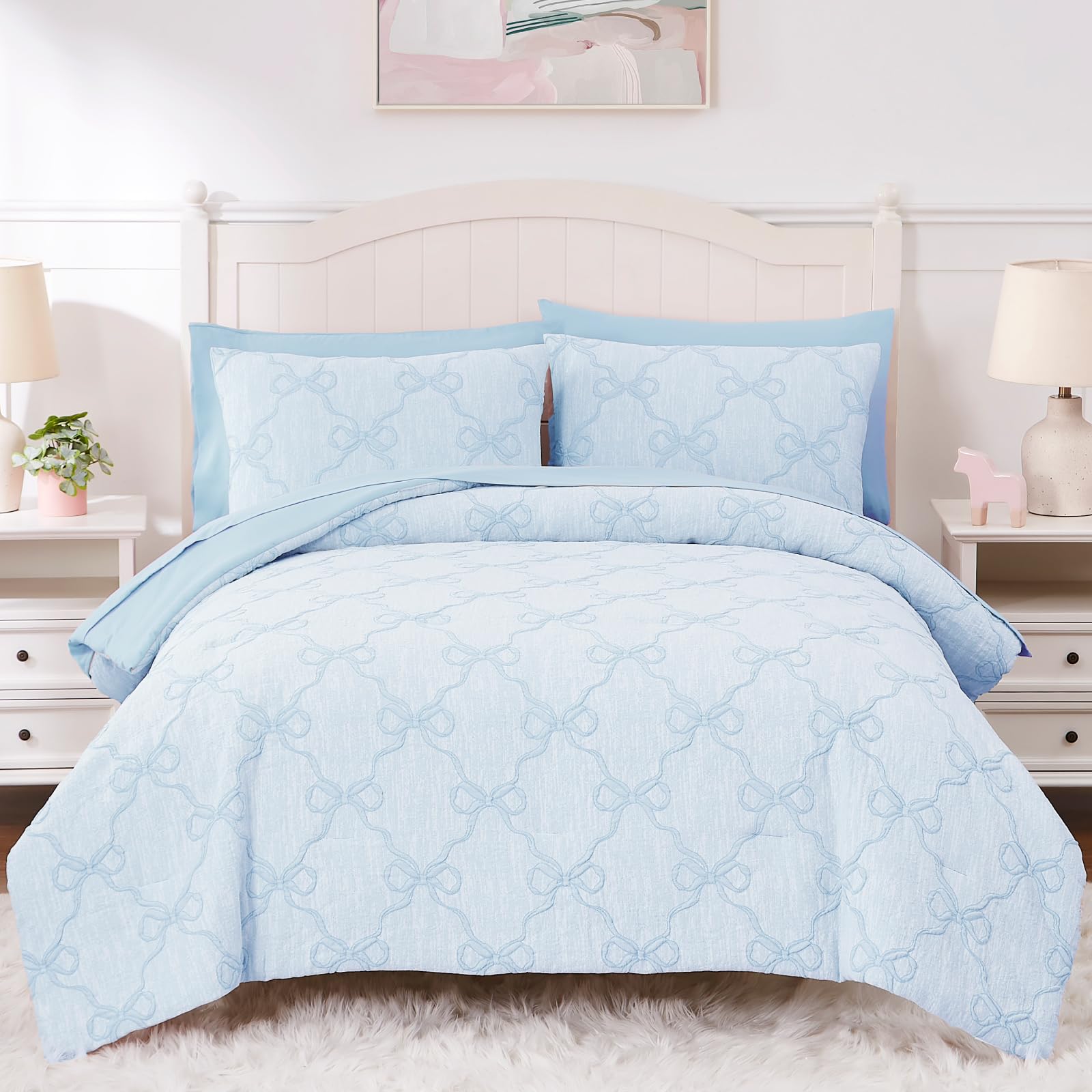 Wink Deer Light Blue Bow Queen 7-Piece Set