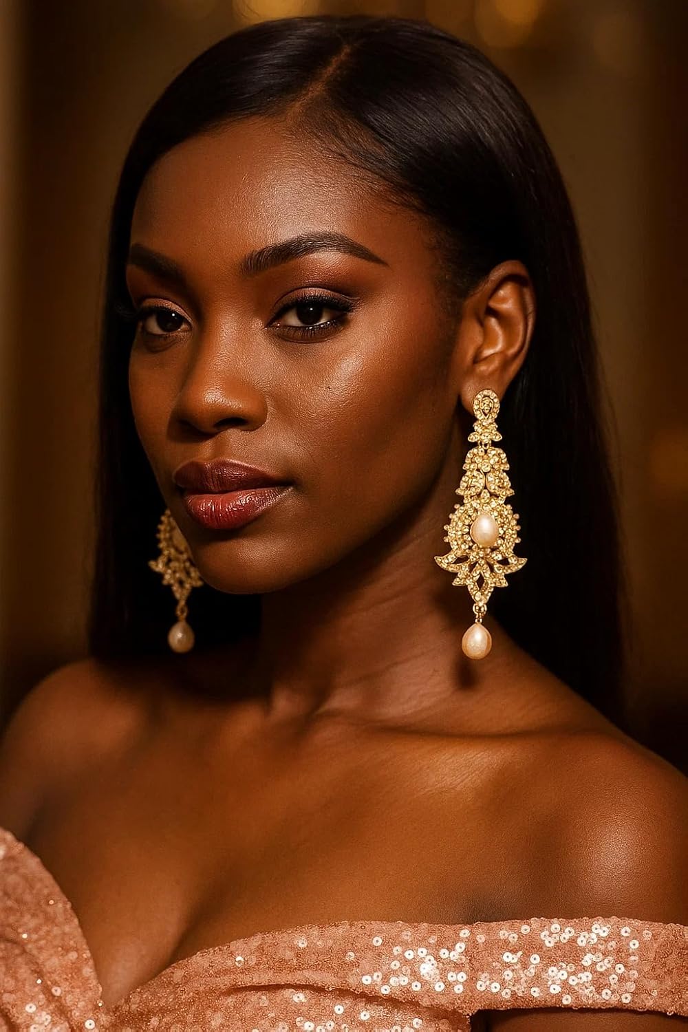 Touchstone "Hollywood Glamour Oscar Collection" Extra Long Chandelier Earrings Indian Paisley Motif Designer Bridal Jewelry In Antique Gold or White Tone for Women.