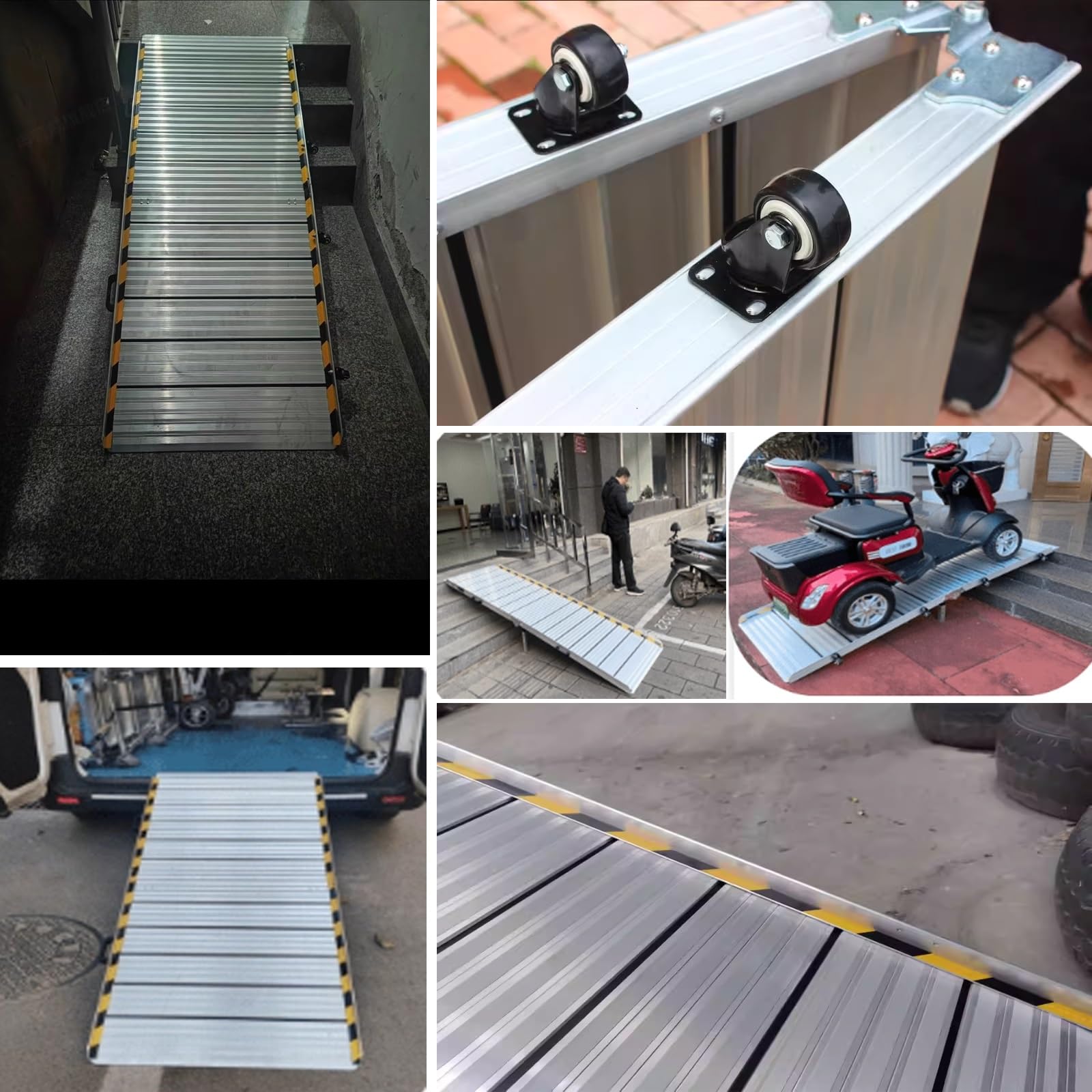 Rampy do skuterów inwalidzkich, Rampa dla wózków inwalidzkich Składana 4 koła Aluminiowe antypoślizgowe schody Próg drzwi Wiele rozmiarów(262x75cm)
