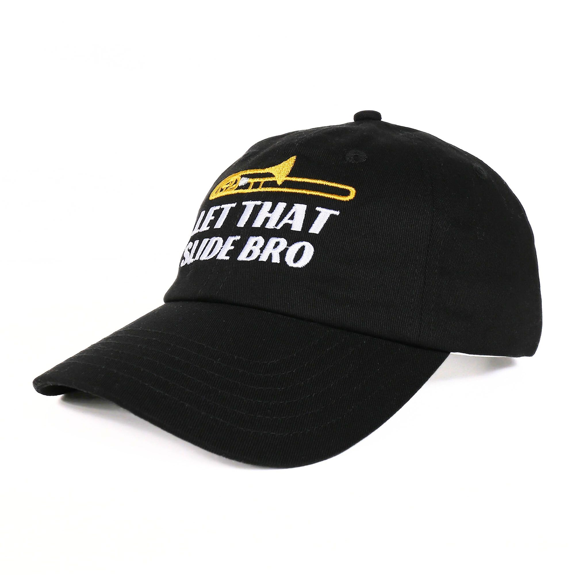 InnoBeta Trombone Player Gifts - Let that Slide Bro Funny Marching Band Hat - Adjustable Embroidered Baseball Cap Black