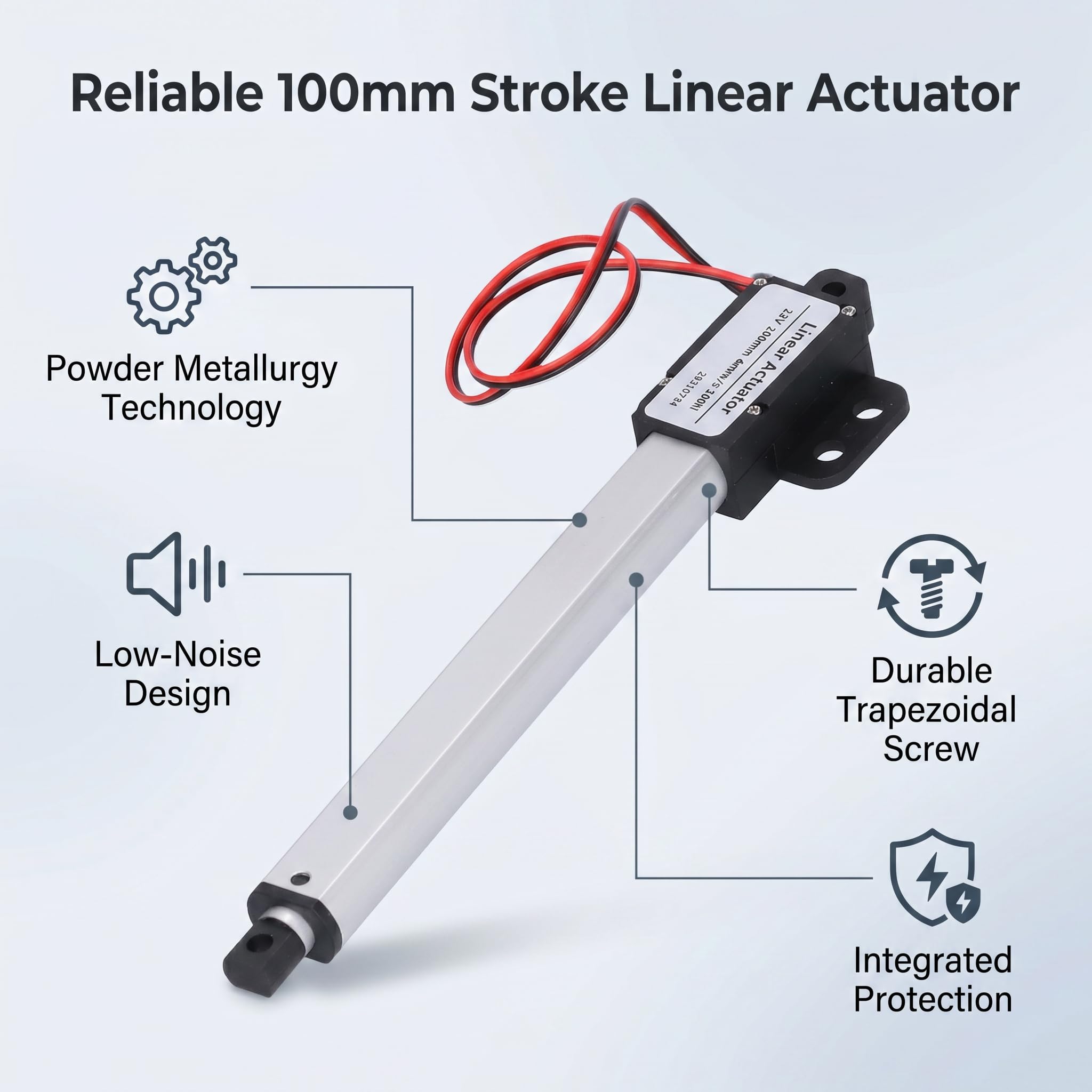 Mini Attuatore Lineare Elettrico 12V 100mm con Interruttore Fine Corsa Basso Rumore Forza 150N Velocità 4mm/s
