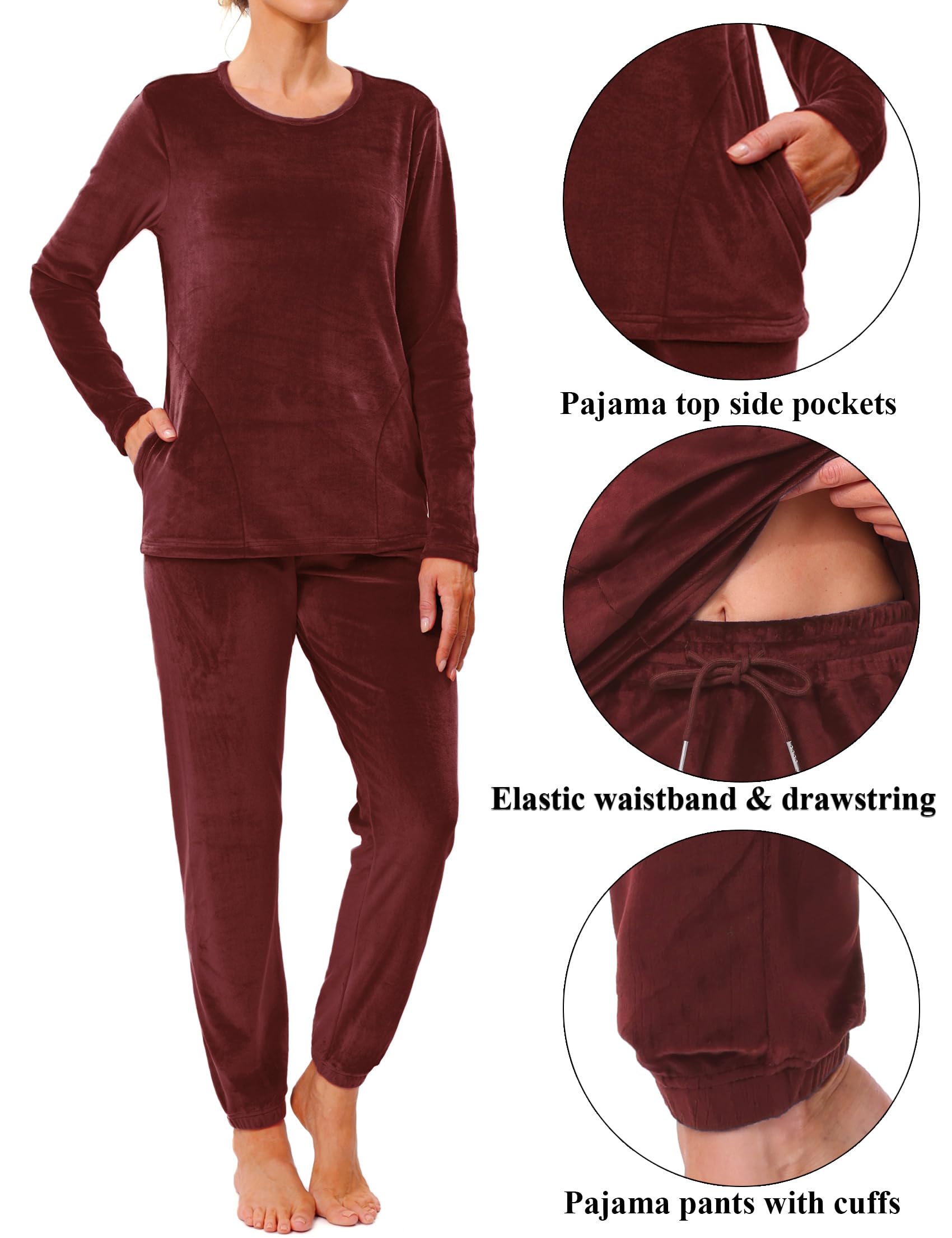 Wayleb Pigiama Donna Invernale Due Pezzi,Velluto Loungewear Tuta Casa Calda Autunno Inverno Manica Lunga Girocollo Maglia Top con Tasche e Pantaloni S-3XL