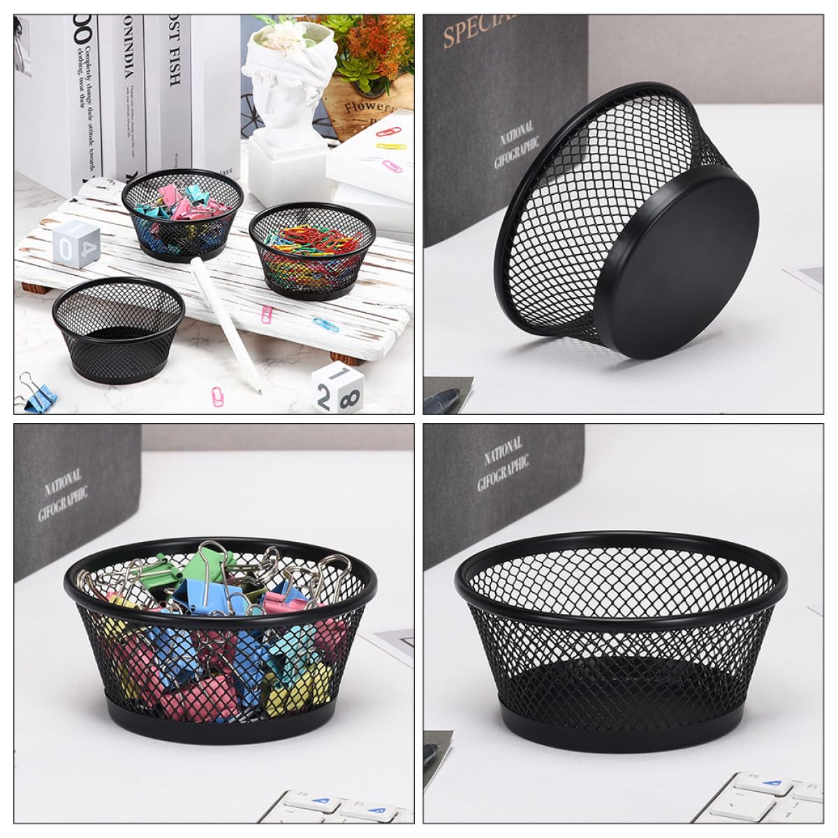 ifundom Porta Graffette Contenitore Organizer Set 6 Pezzi in Ferro Nero Resistente Ampia Apertura per Scrivania da Ufficio e Spazio di Lavoro