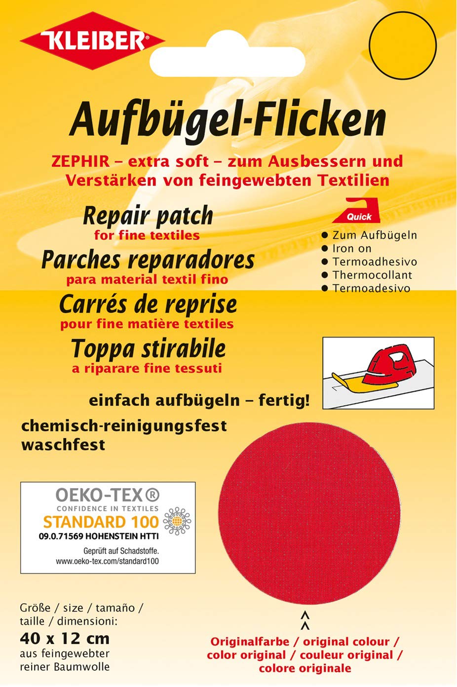 Kleiber Ausbesserungsflicken 40 x 12 cm, rot, 100% Baumwolle, zum Aufbügeln