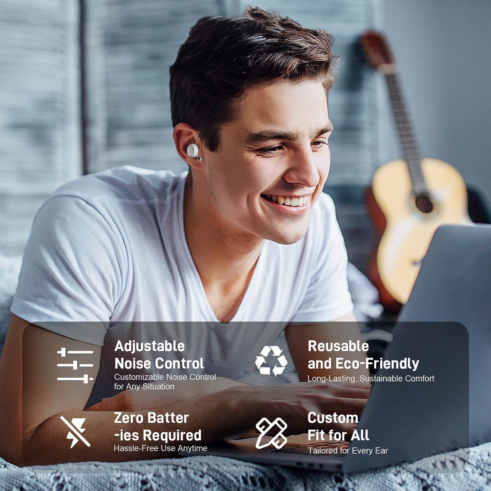 Tapones ajustables para los oídos para dormir con cancelación de ruido, 3 modos de control de ruido, protección auditiva, tapones reutilizables para conciertos, viajes, enfoque y socialización,