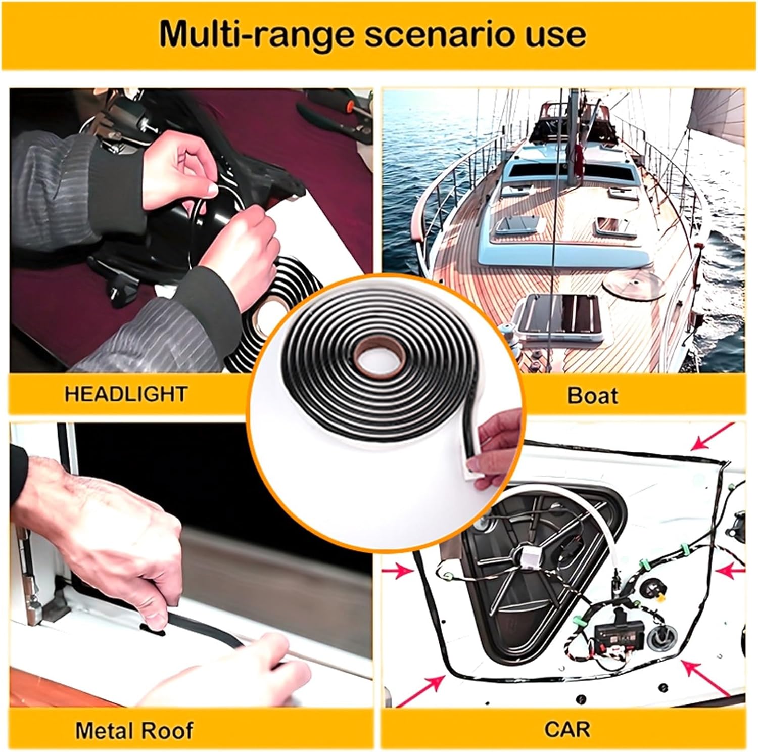 4.5Mx9mm Butyl Sealant Snake Tape Waterproof Car Headlight Rubber Seal Strip Compatible For Headlight/Horn/Door/Windshield