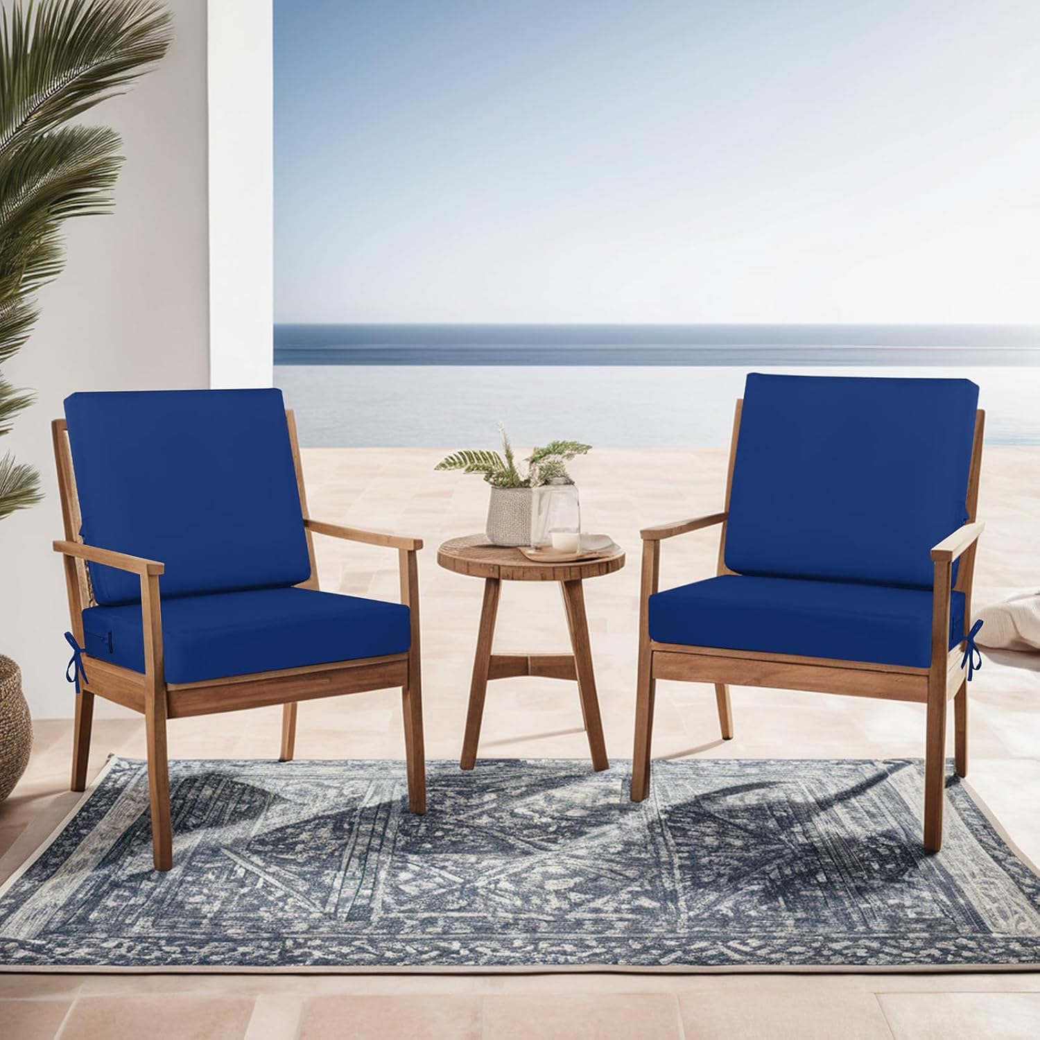 idee-home Outdoor Cushions for Patio Furniture, Outdoor Seat Cushion, Waterproof Couch Hampton Bay Deep Seat Replacement Chair Cushions for Garden Lawn Backyard Deck, 24 x 24 Navy Bue