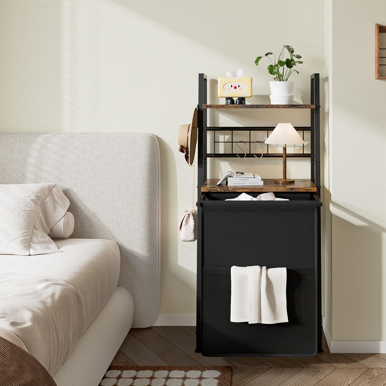 FTEYUET Panier à Linge Avec étagère, Panier à Linge à 2 Niveaux