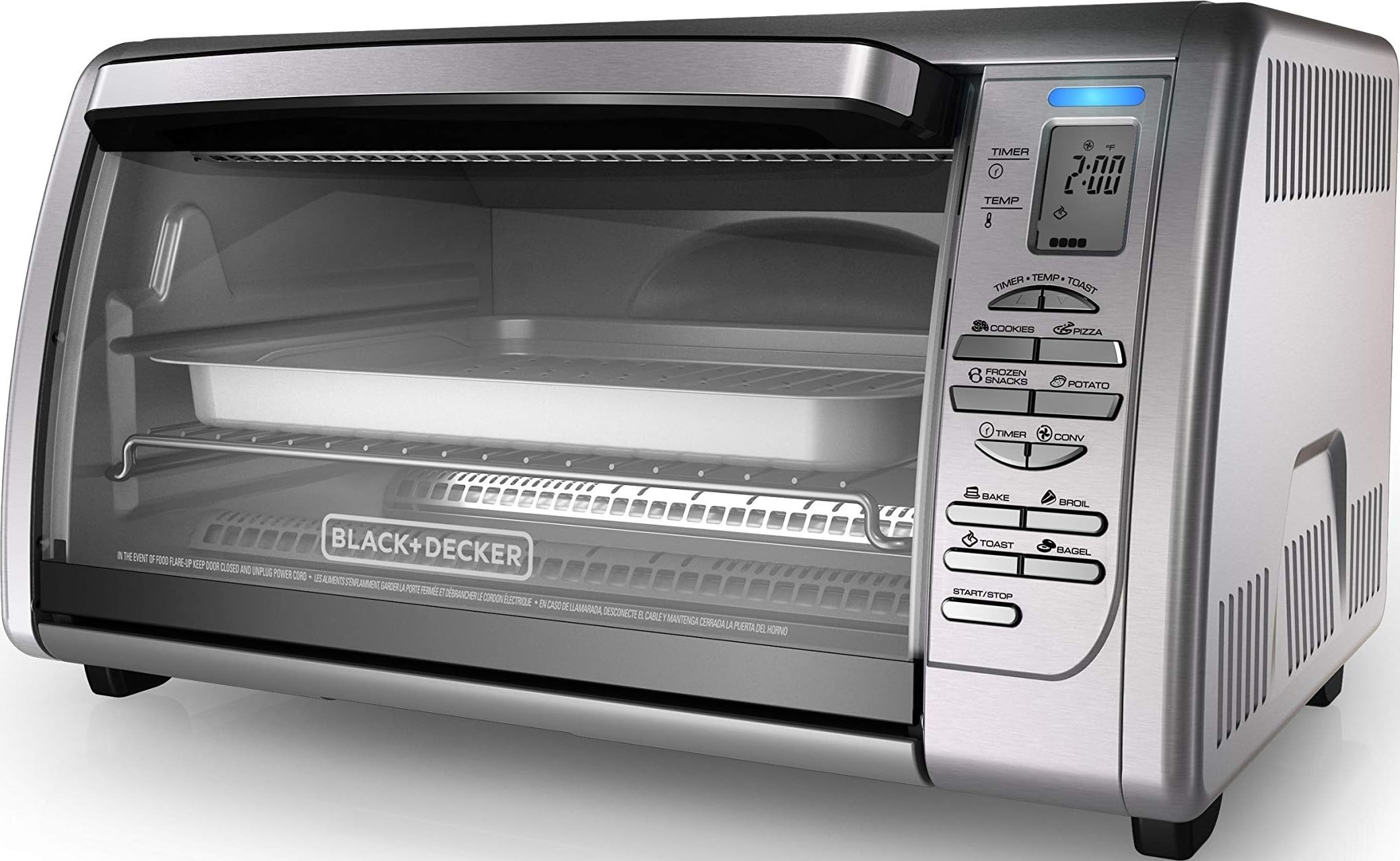 Black+Decker Countertop Convection Toaster Oven, 8 One-touch Cooking Functions, Stainless Steel Dual Rack Positions