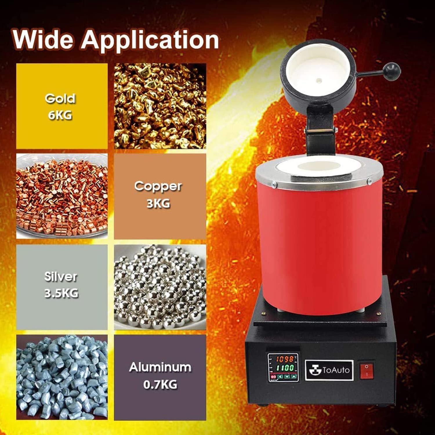 Kit Forno per Fusione dell'Oro, Macchine per Colata Digitale di Metalli da 1500 W 2102 ℃, Forno per la Fusione dell'Oro con 3 Tipi di Crogiolo di Grafite e Guanti, per Metalli Preziosi Gioielli in O