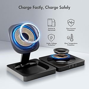 Magnetic Wireless Charger for iPhone: 3 in 1 for Travel 15W Fast Charging Pad Foldable for iPhone 17 16e 16 15 14 13 12 Pro Max - for Apple Watch Ultra and AirPods Series Magnet Multiple Devices,Black