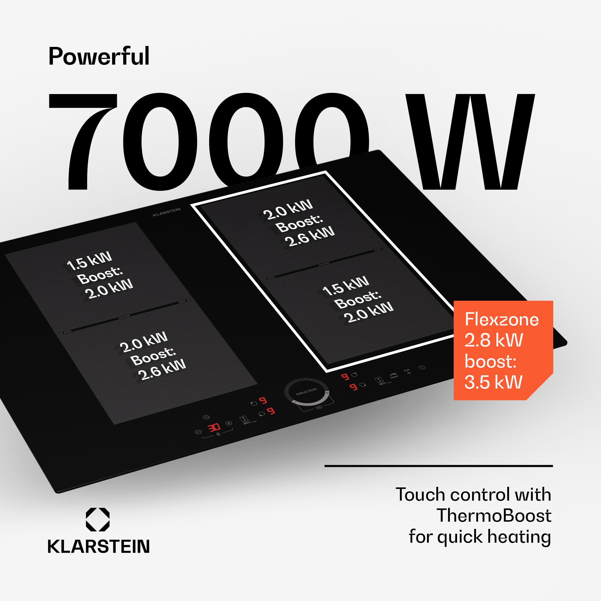 Klarstein induction hob, glass ceramic 7000W induction hob with 4 plates, built-in induction Palte with touch display and timer with overheating protection — view 3