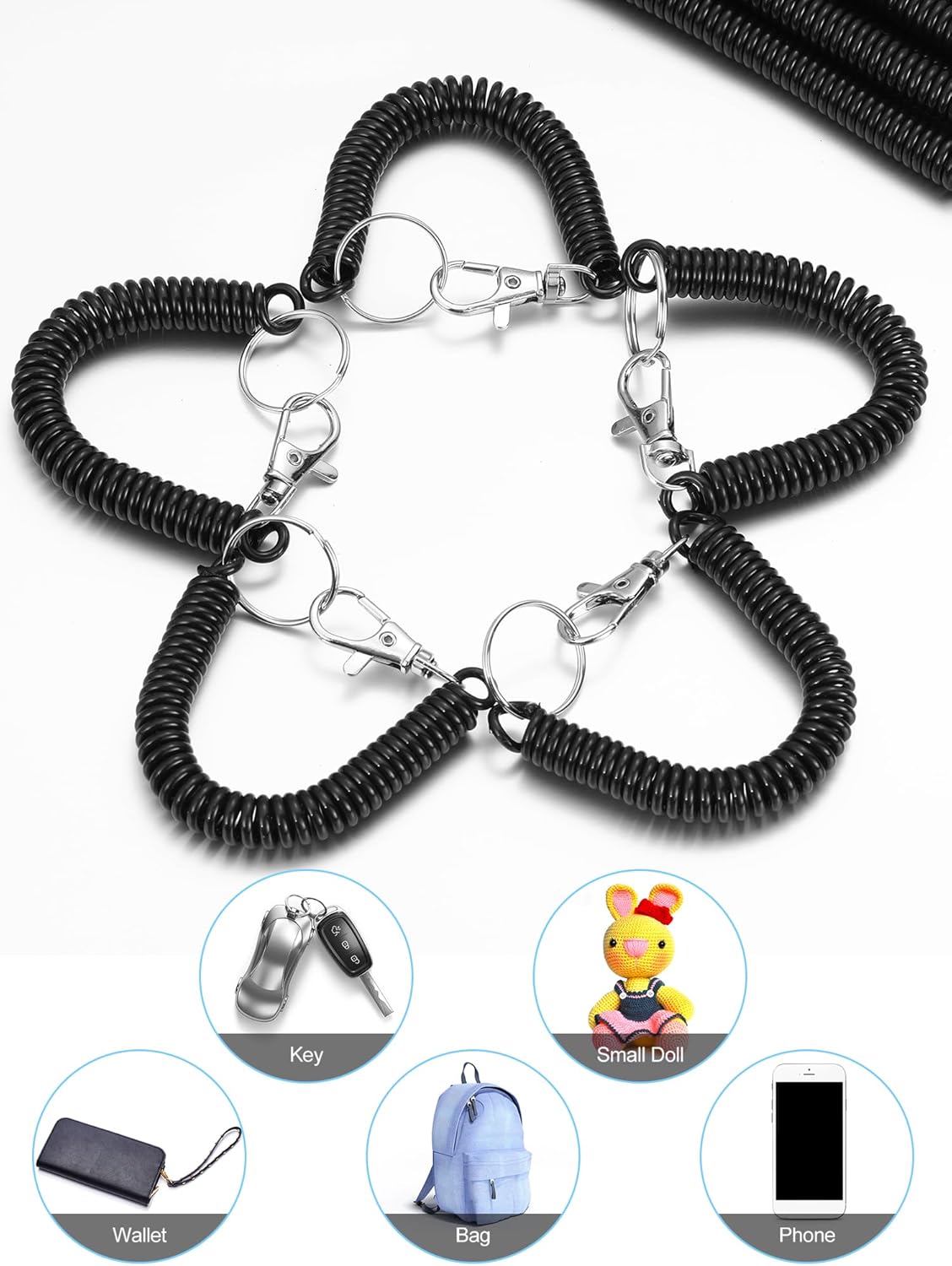 50 Pcs Retractable Spring Coil Keychain Bulk Coil Lanyard Keychains Spiral Wrist Coiled Key Chain for Purse Keys Wallet - Image 6