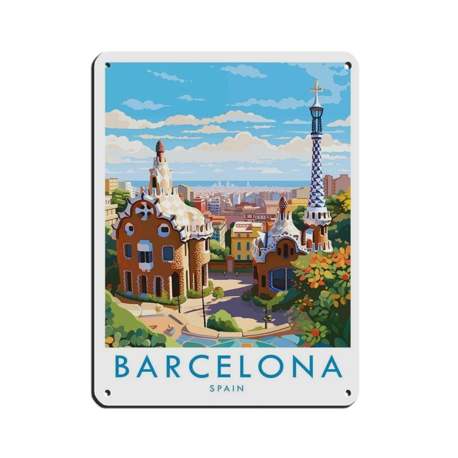 Barcelona Travel Poster, Spain（17） Tin Sign Vintage Metal Pub Club Cafe Bar Home Wall Art Decoration Poster Retro 12x16inch(30x40cm)
