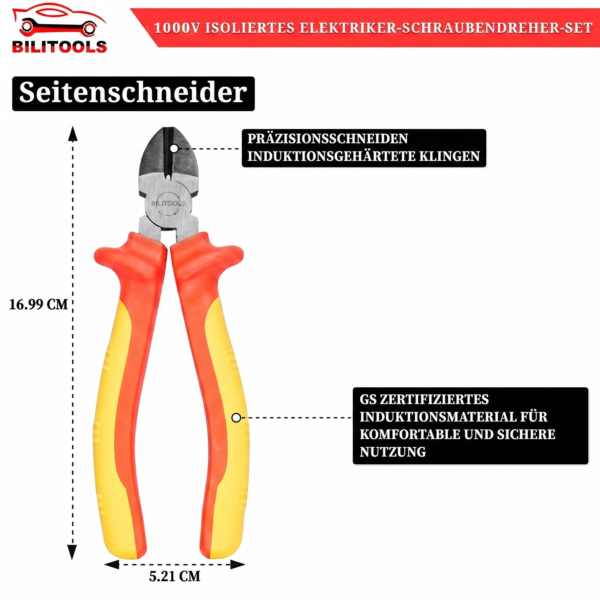 BILITOOLS Elektriker Werkzeug Set 7-tlg 1000V VDE Schraubendreher Zangen | Elektro Werkzeug Set 1000V isoliert, magnetische VDE Schraubenzieher Kreuz/Schlitz, Kombinationszange & Seitenschneider, GS