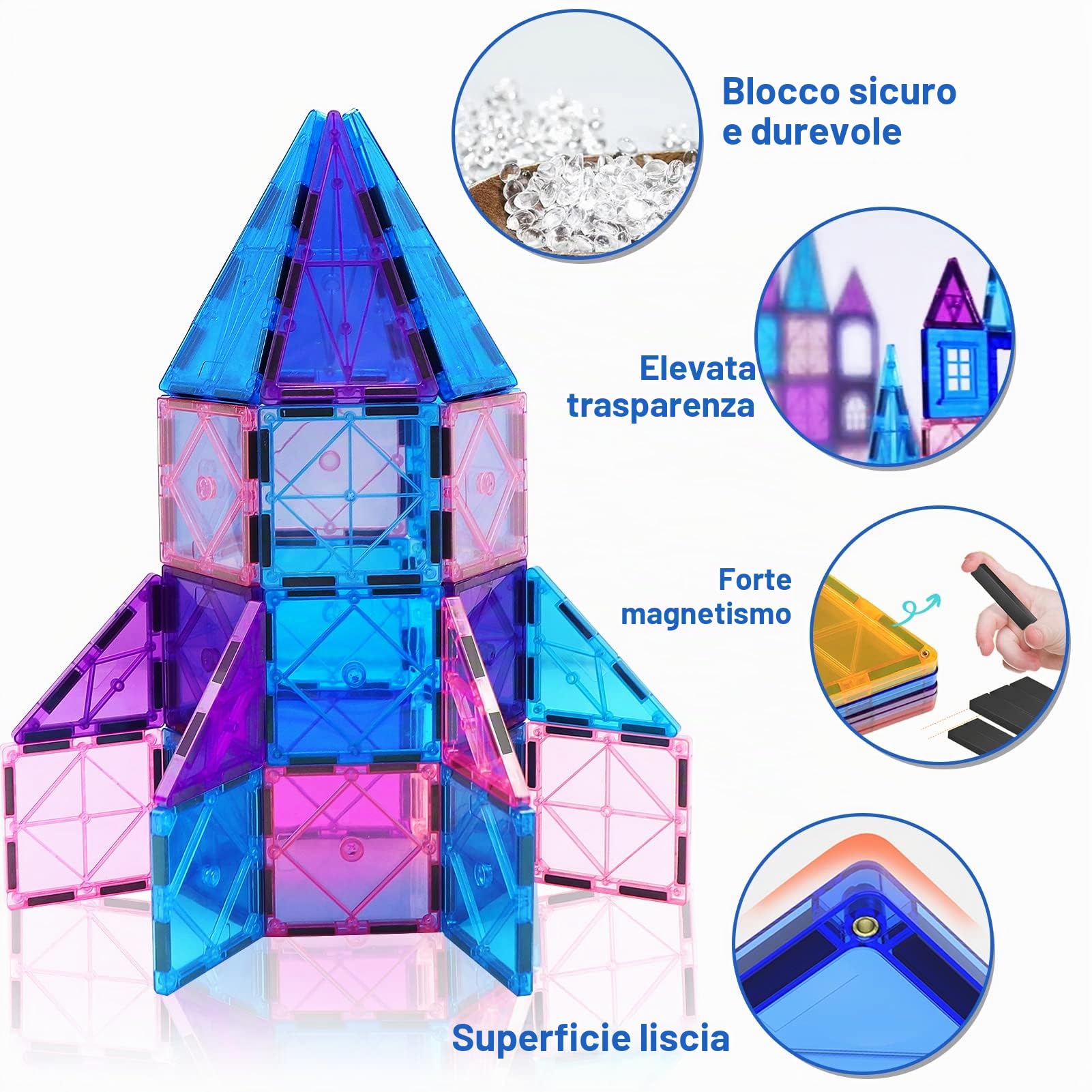 Costruzioni Magnetiche 102 Pezzi Giochi Costruzioni per bambini 2 3 4 anni Educativo Blocchi Magneti Bambini Giocattoli con Ruota Panoramica/2Auto STEM Regalo Bambino 2-4Anni Ragazzi Compleanno Natale